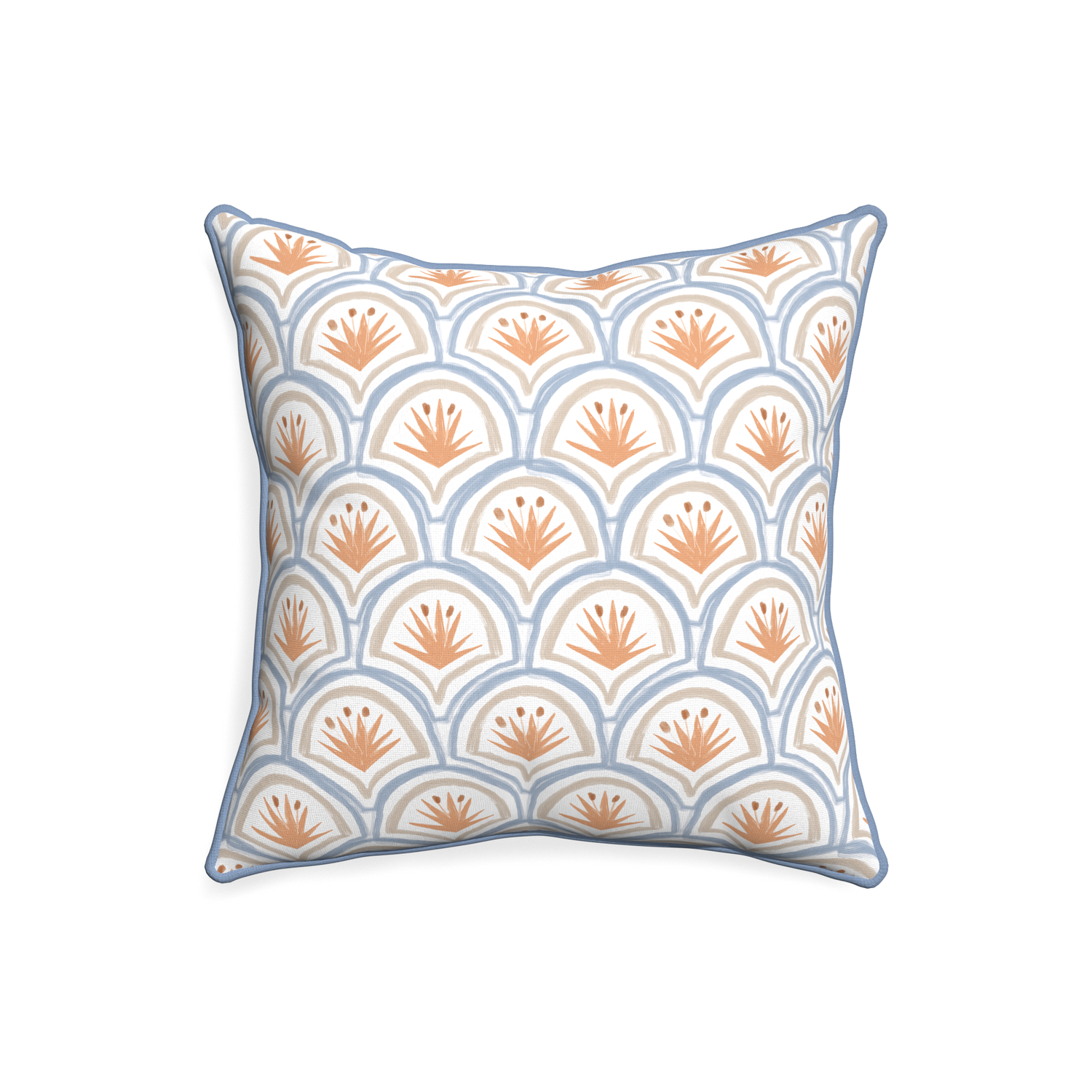 20-square thatcher apricot custom art deco palm patternpillow with sky piping on white background