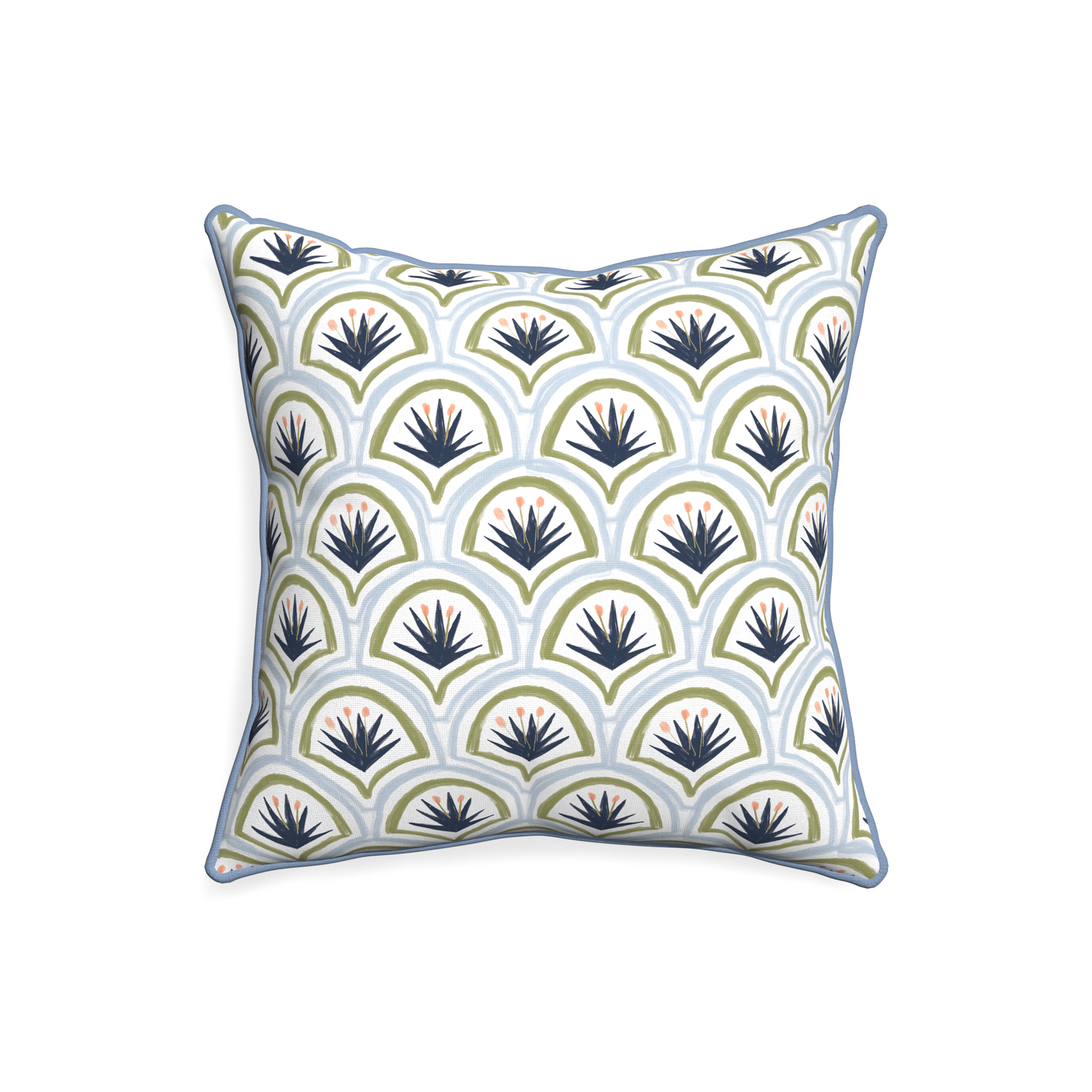 20-square thatcher midnight custom art deco palm patternpillow with sky piping on white background