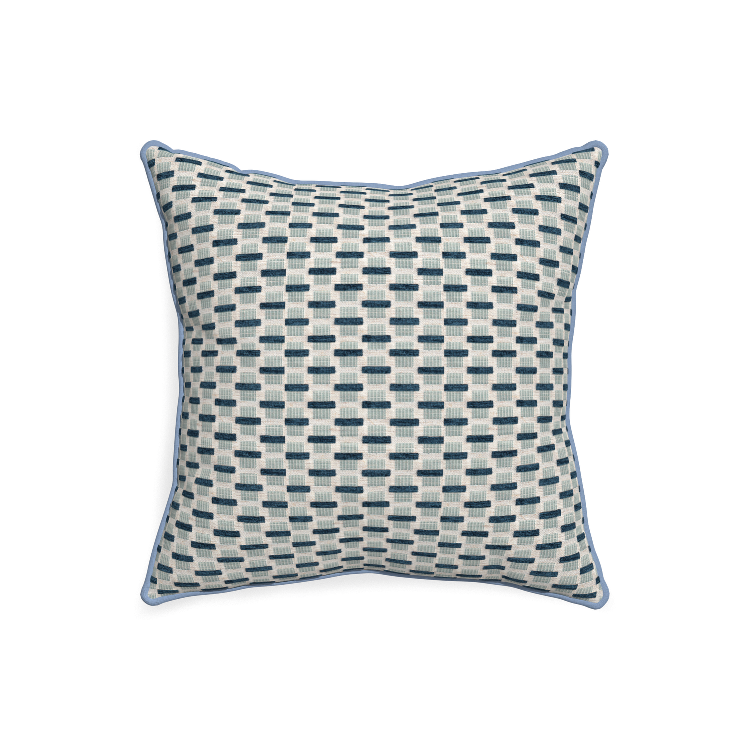 20-square willow amalfi custom blue geometric chenillepillow with sky piping on white background