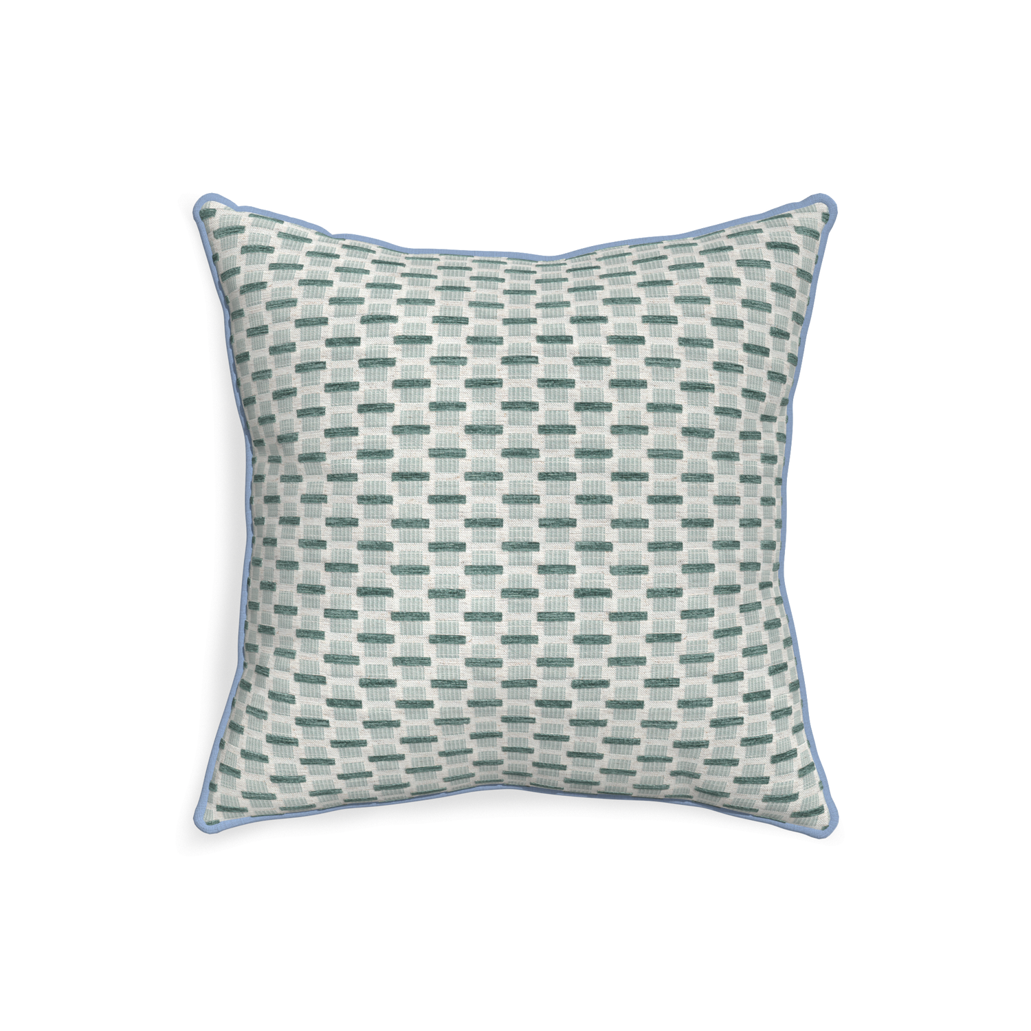 20-square willow mint custom green geometric chenillepillow with sky piping on white background
