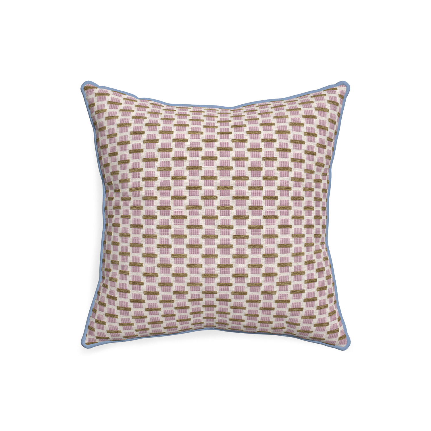 20-square willow orchid custom pink geometric chenillepillow with sky piping on white background