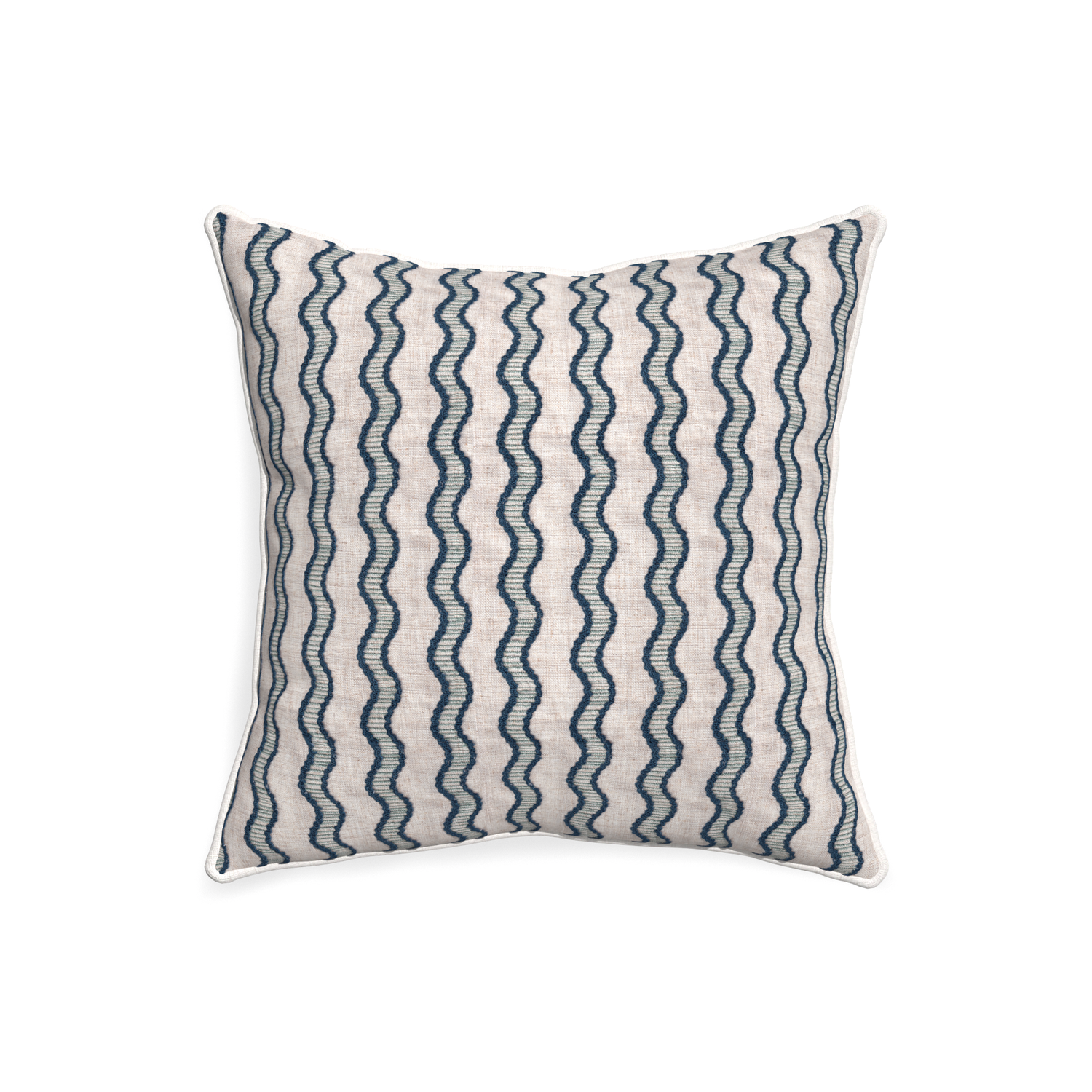 20-square beatrice custom embroidered wavepillow with snow piping on white background