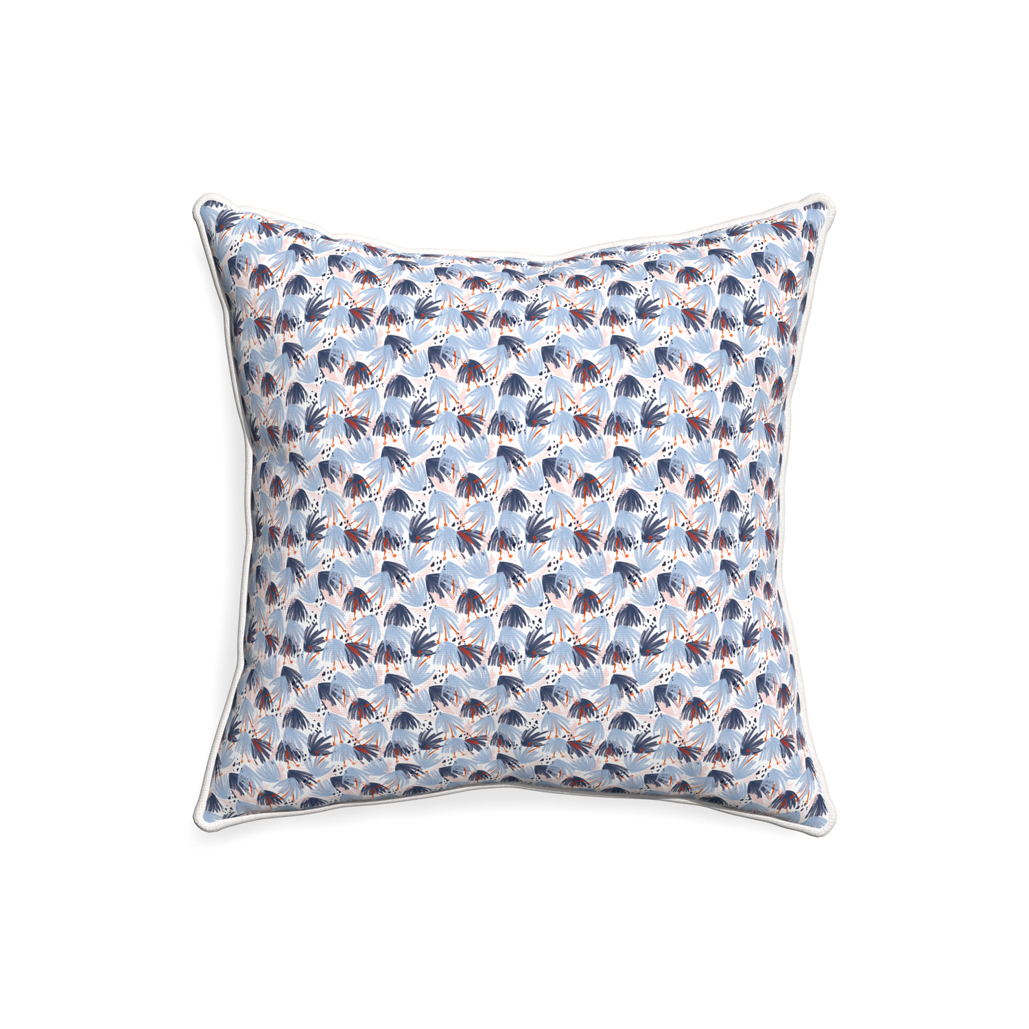 20-square eden blue custom pillow with snow piping on white background