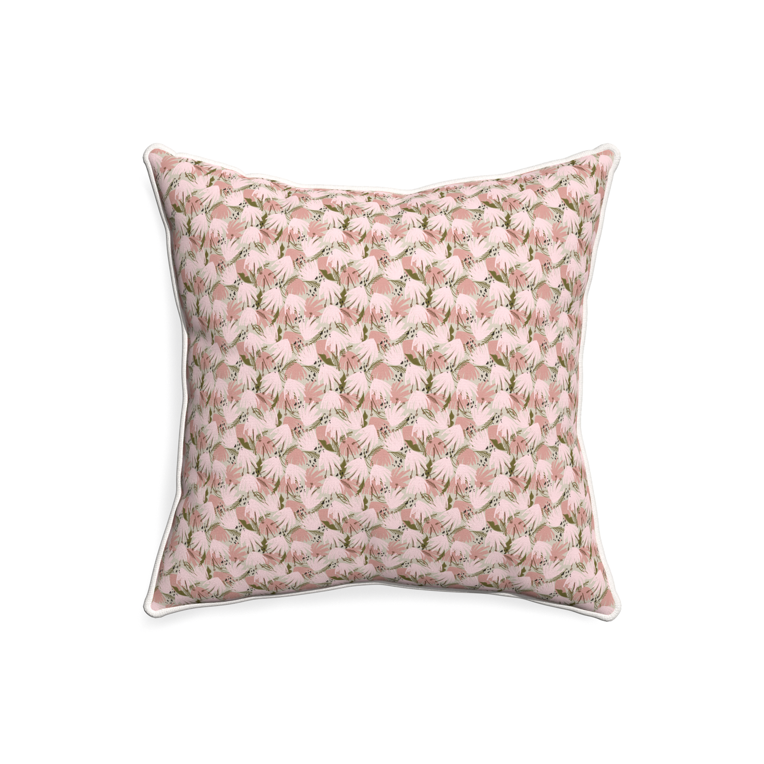 20-square eden pink custom pillow with snow piping on white background