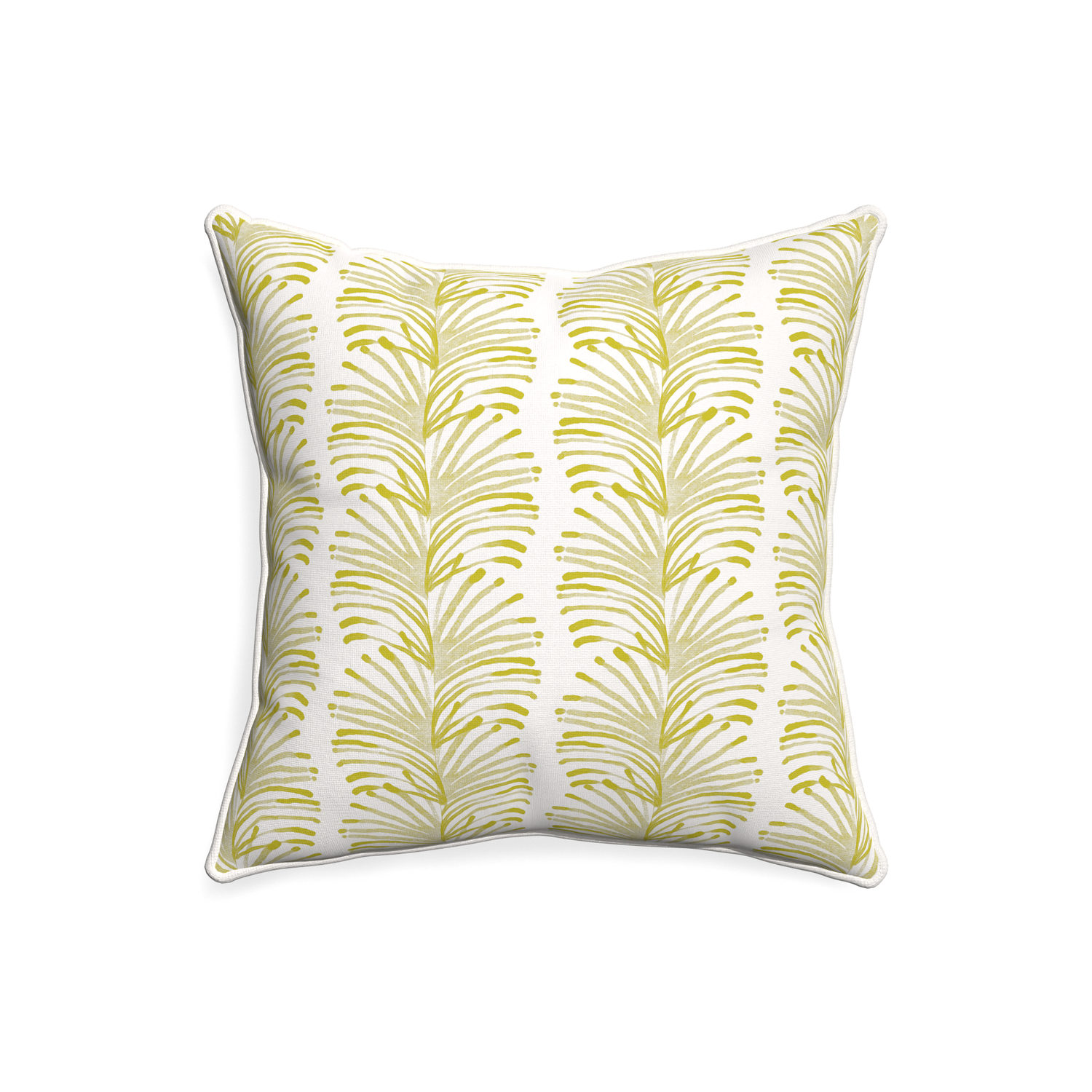 20-square emma chartreuse custom yellow stripe chartreusepillow with snow piping on white background