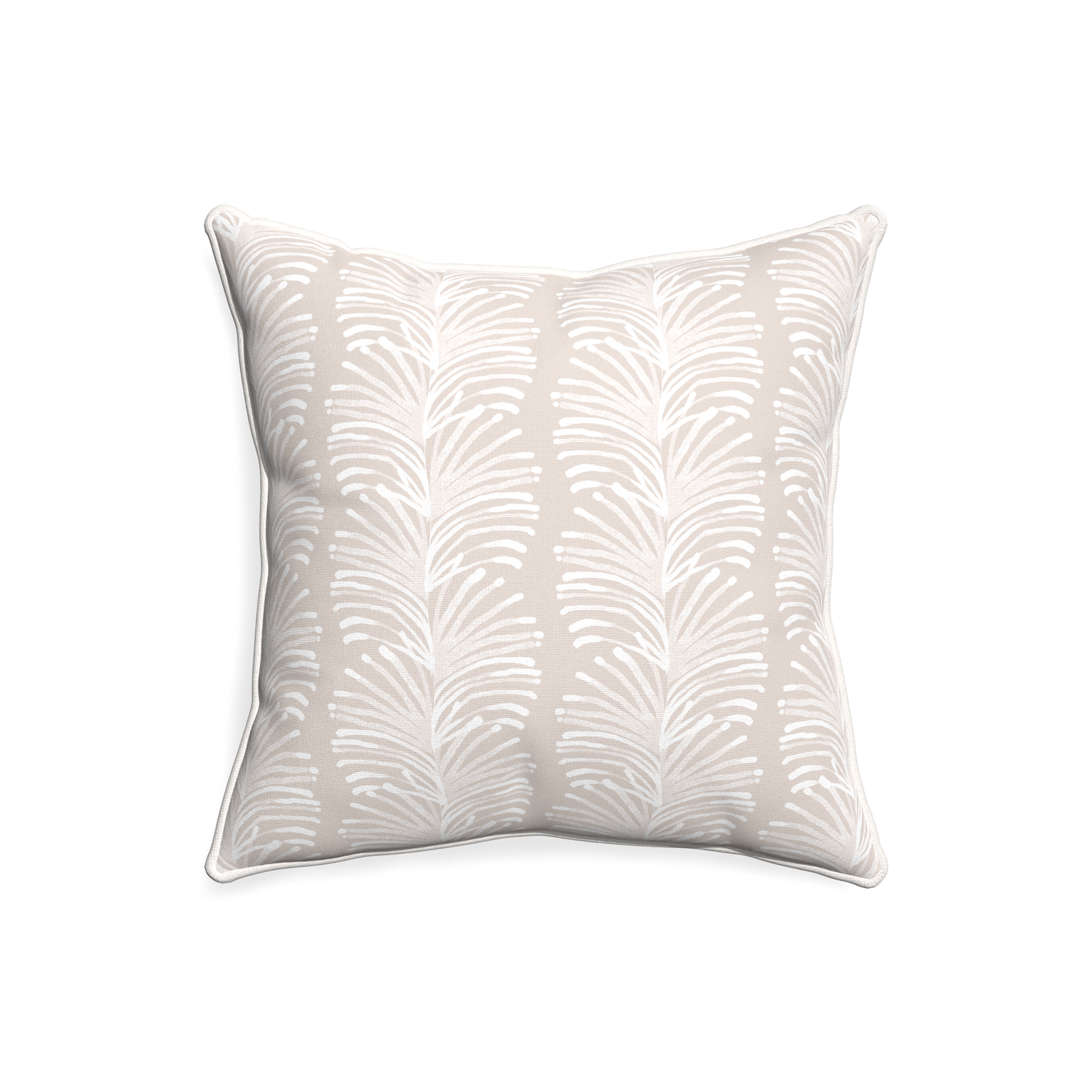20-square emma sand custom sand colored botanical stripepillow with snow piping on white background
