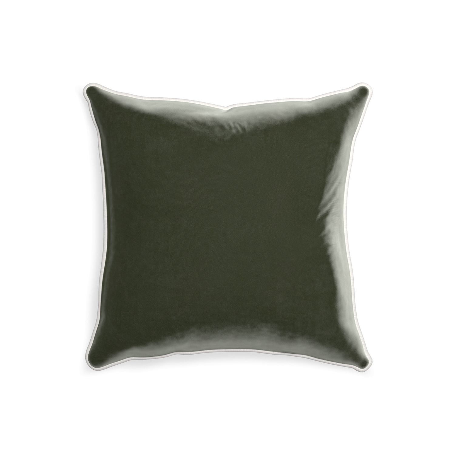 square fern green velvet pillow with white piping