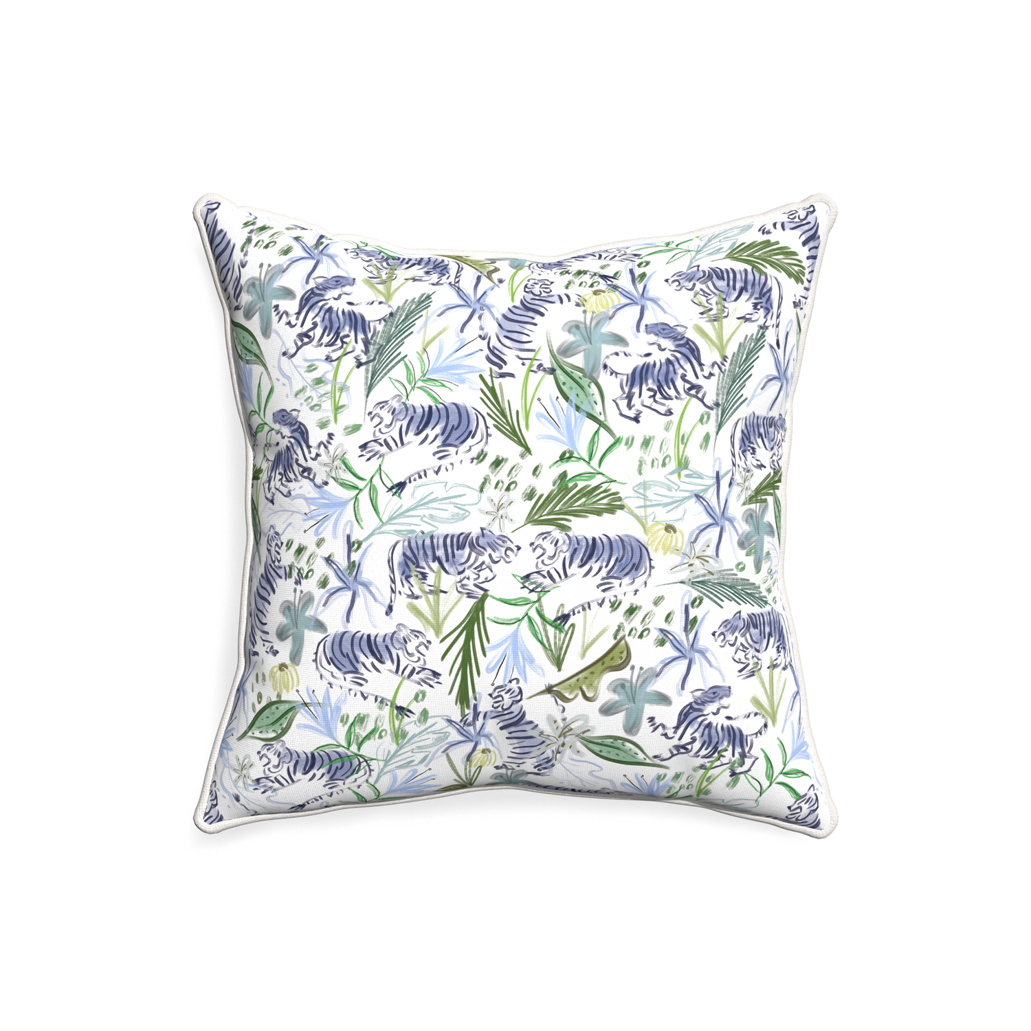 20-square frida green custom green tigerpillow with snow piping on white background