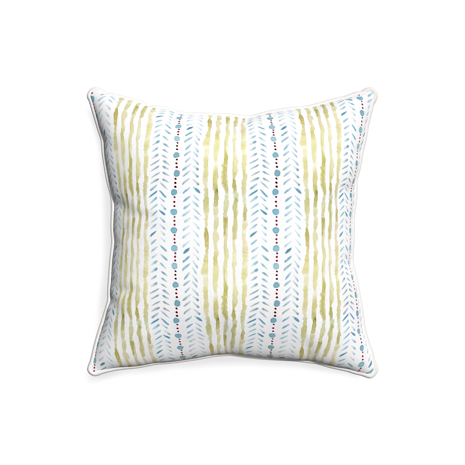 20-square julia custom blue & green stripedpillow with snow piping on white background