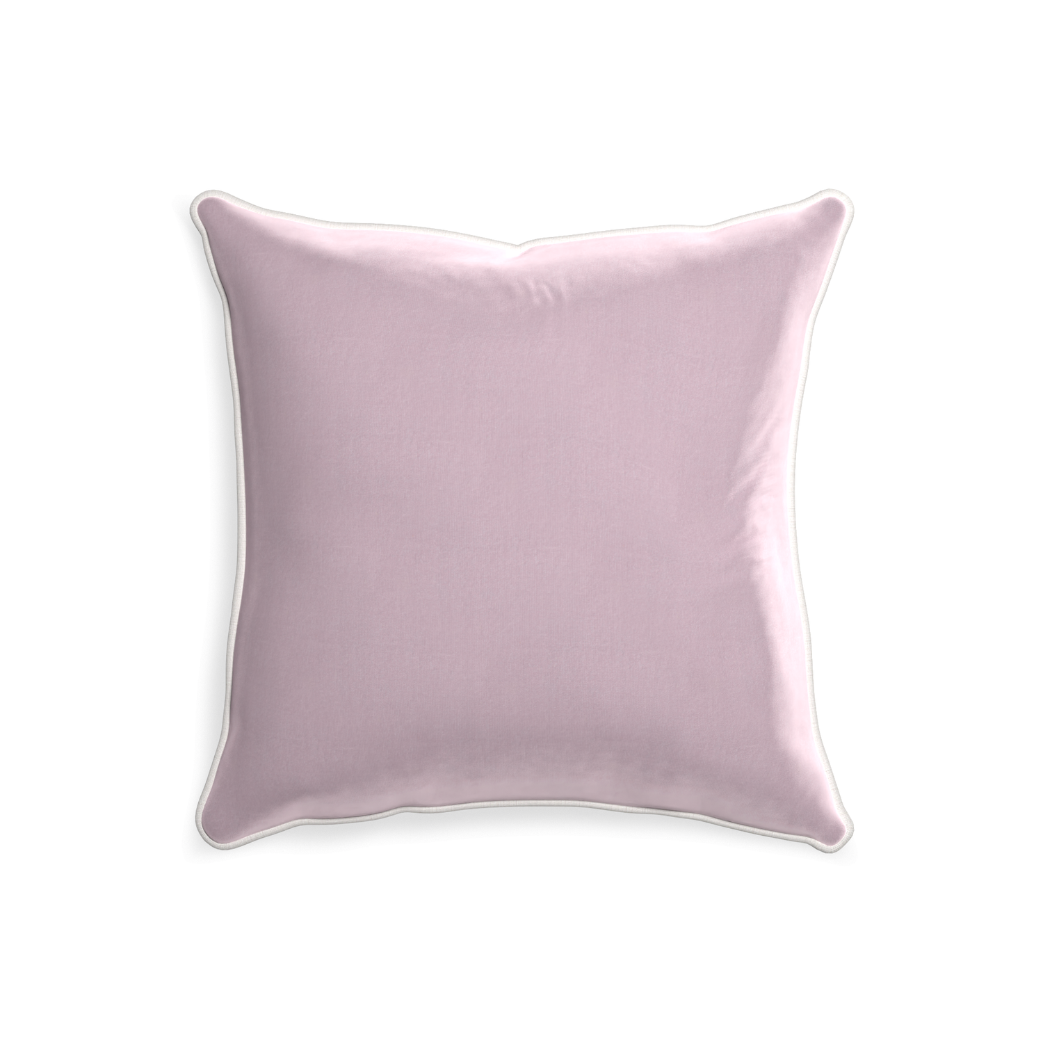 square lilac velvet pillow with white piping