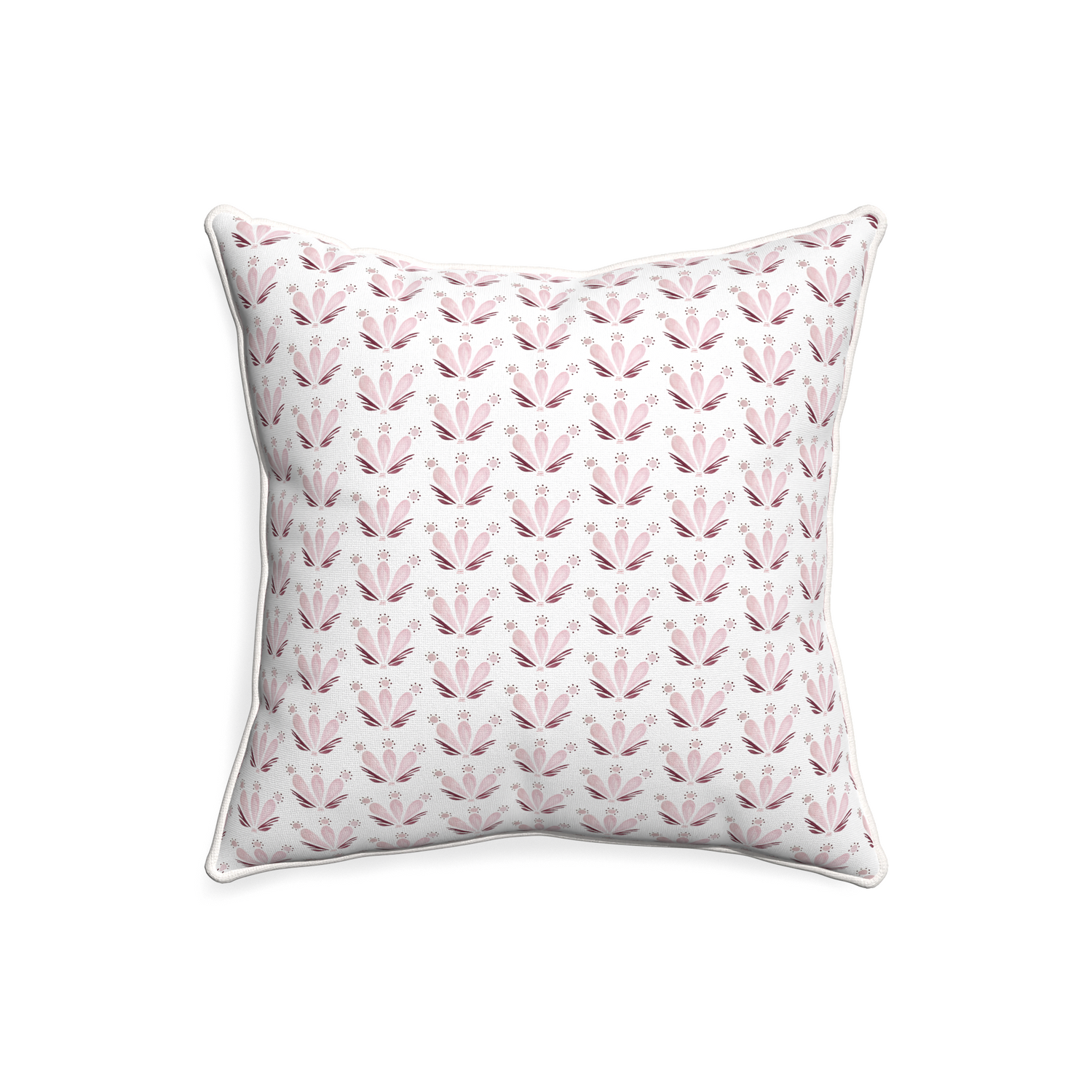 20-square serena pink custom pink & burgundy drop repeat floralpillow with snow piping on white background