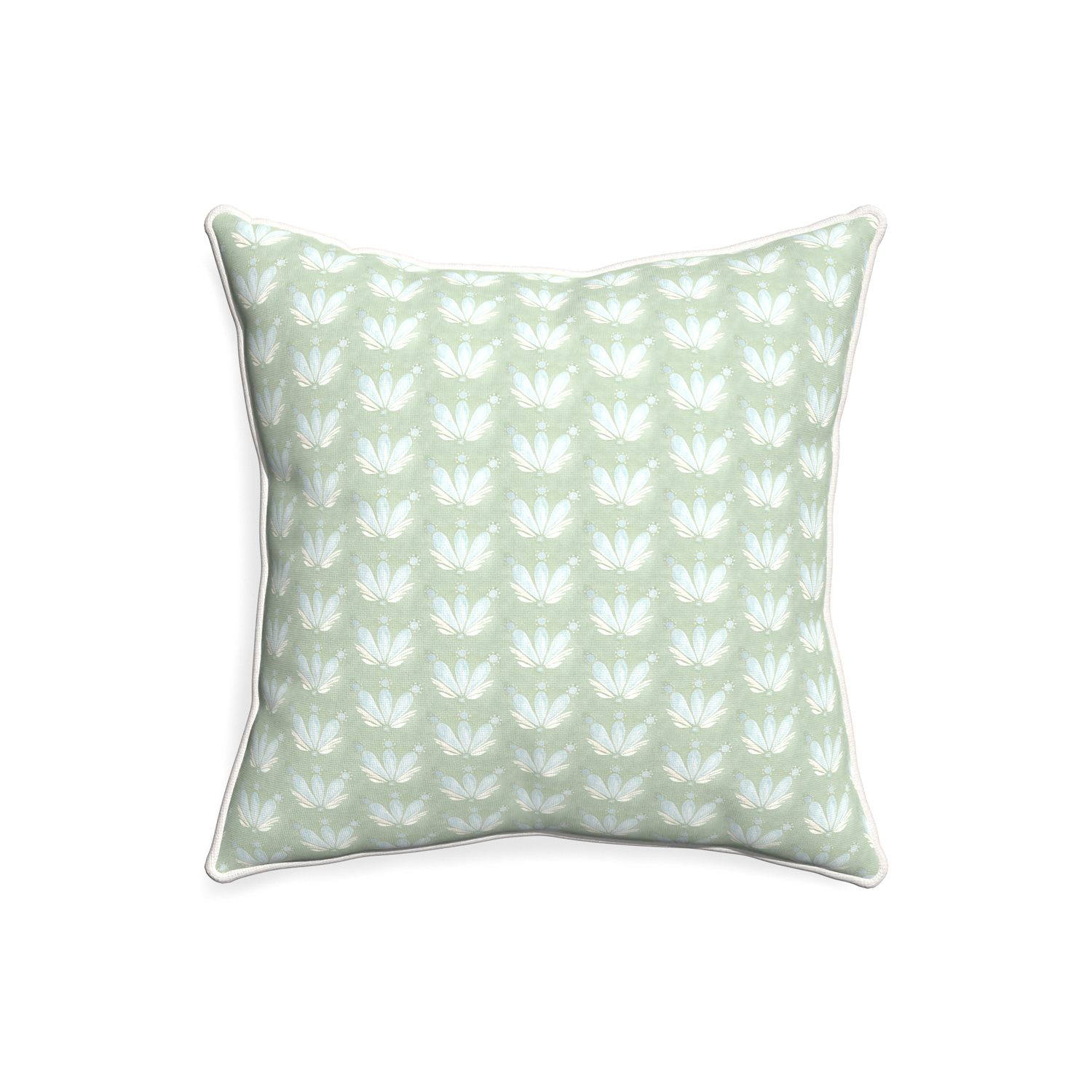 20-square serena sea salt custom blue & green floral drop repeatpillow with snow piping on white background