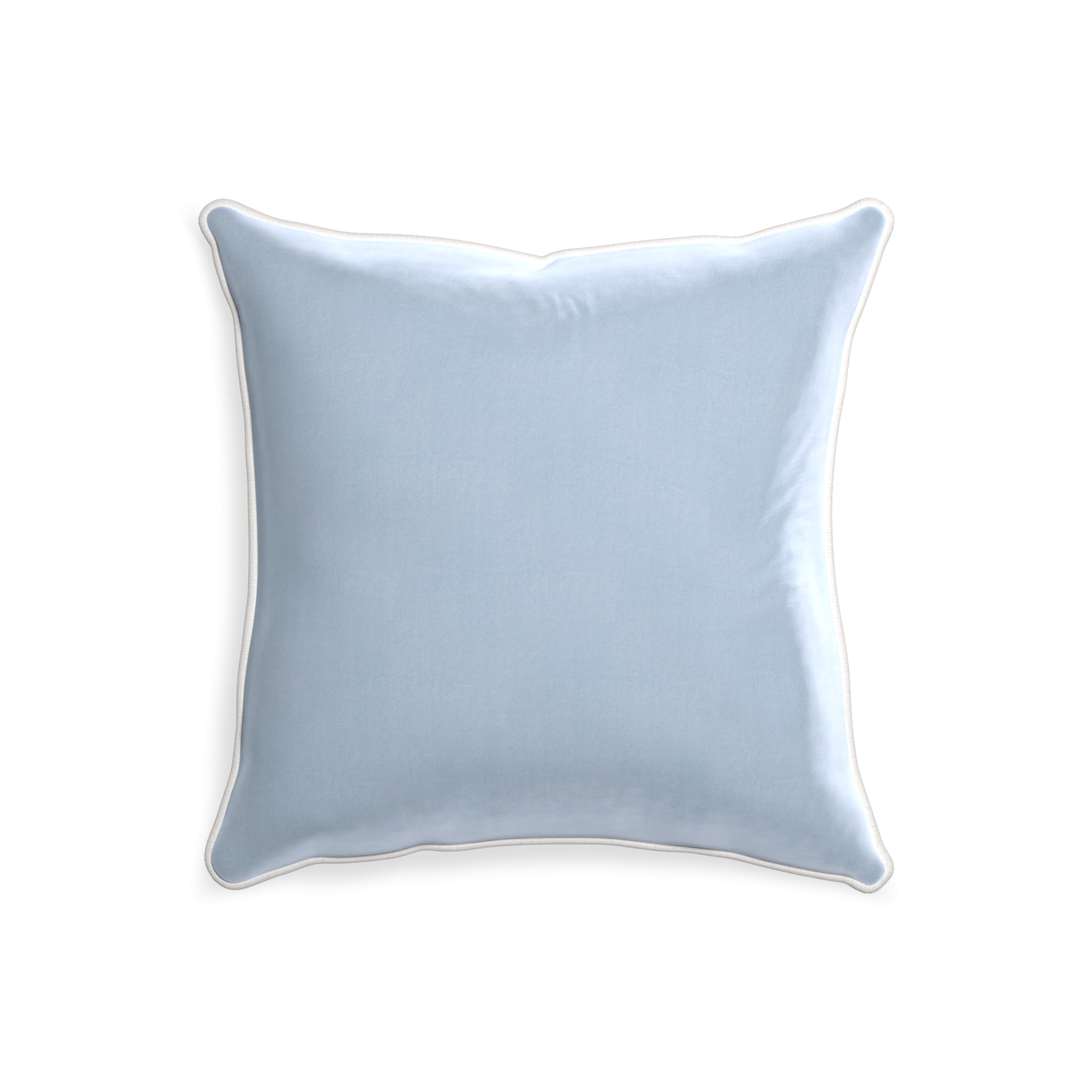square light blue velvet pillow with white piping