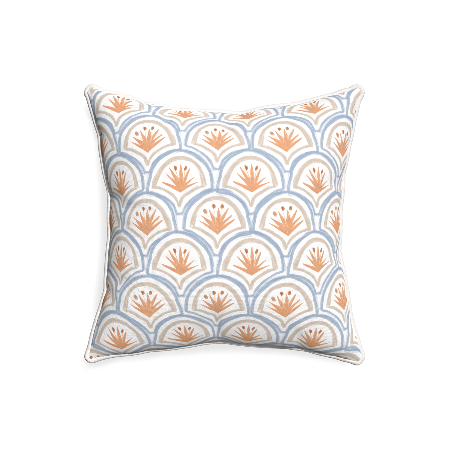 20-square thatcher apricot custom pillow with snow piping on white background