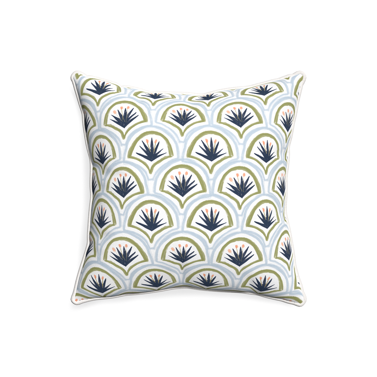 20-square thatcher midnight custom art deco palm patternpillow with snow piping on white background