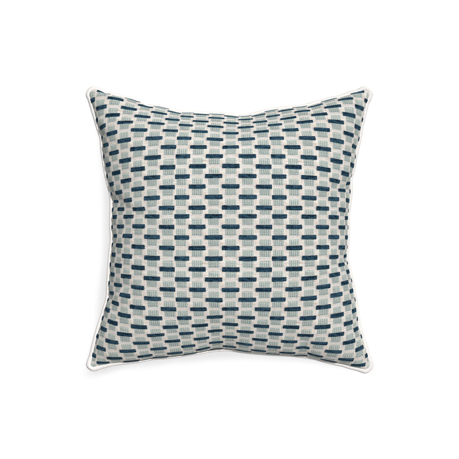 20-square willow amalfi custom blue geometric chenillepillow with snow piping on white background