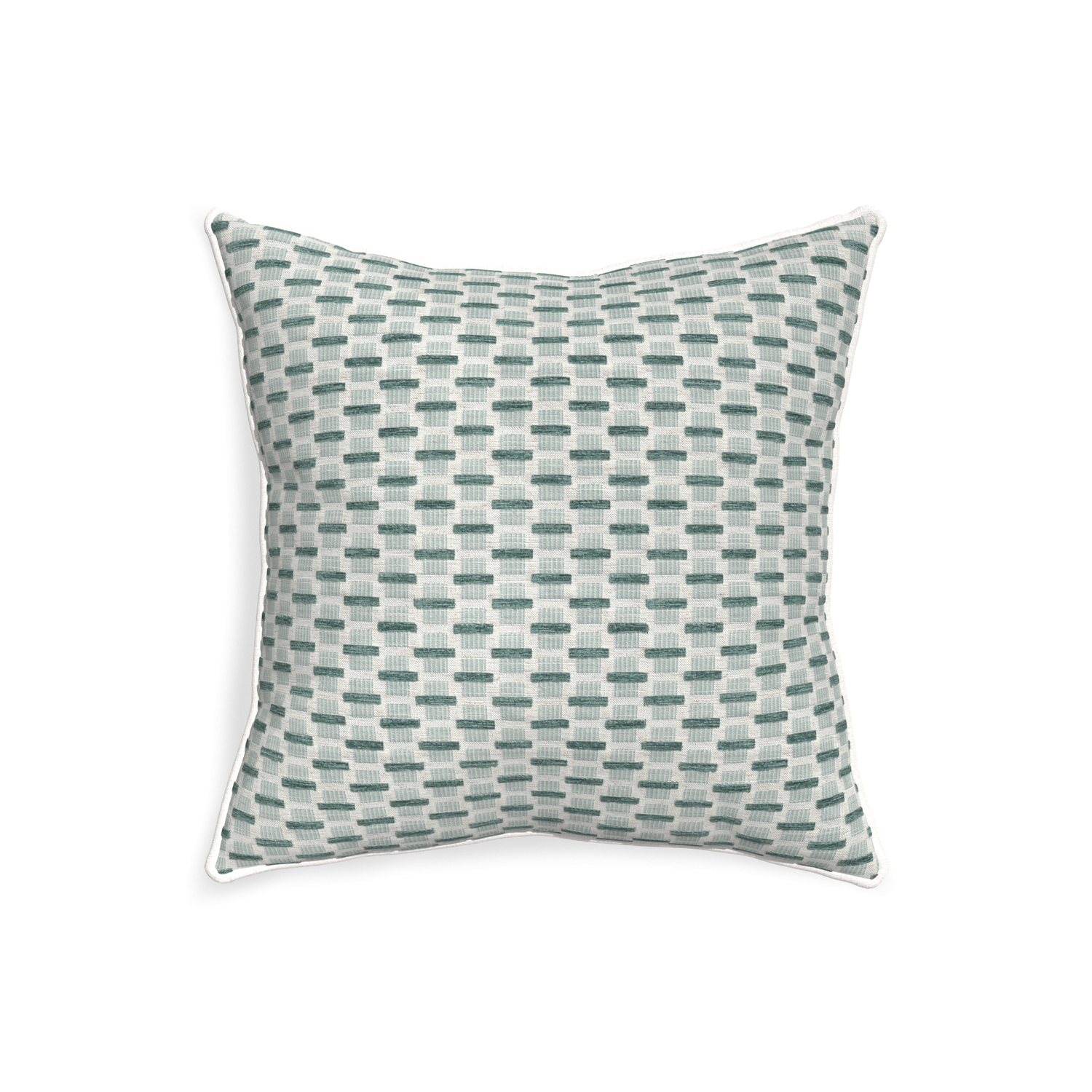 20-square willow mint custom green geometric chenillepillow with snow piping on white background