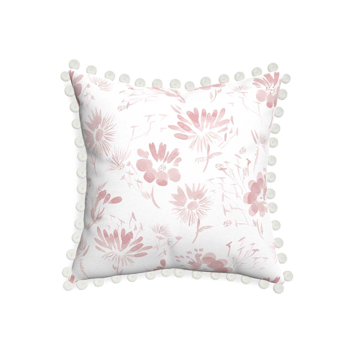 20-square blake custom pink floralpillow with snow pom pom on white background