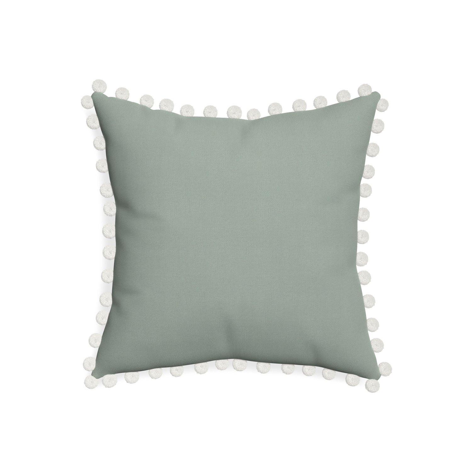 20-square sage custom sage green cottonpillow with snow pom pom on white background