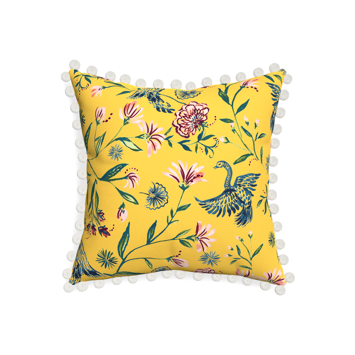 20-square daphne canary custom pillow with snow pom pom on white background