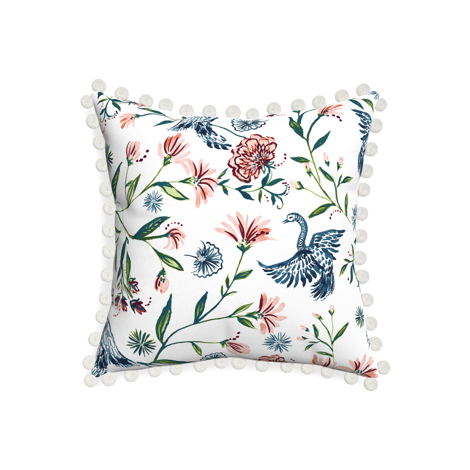 20-square daphne cream custom pillow with snow pom pom on white background