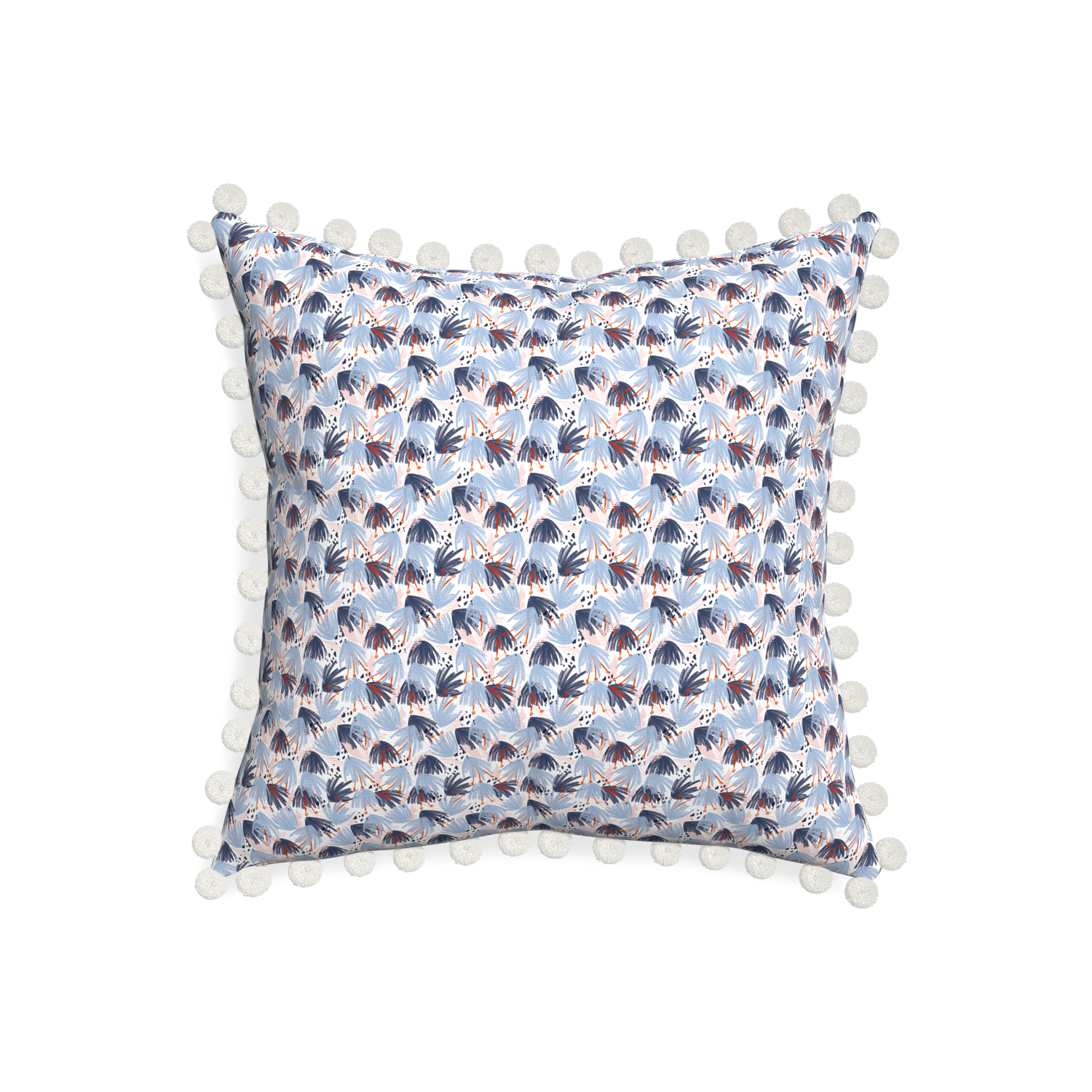 20-square eden blue custom pillow with snow pom pom on white background