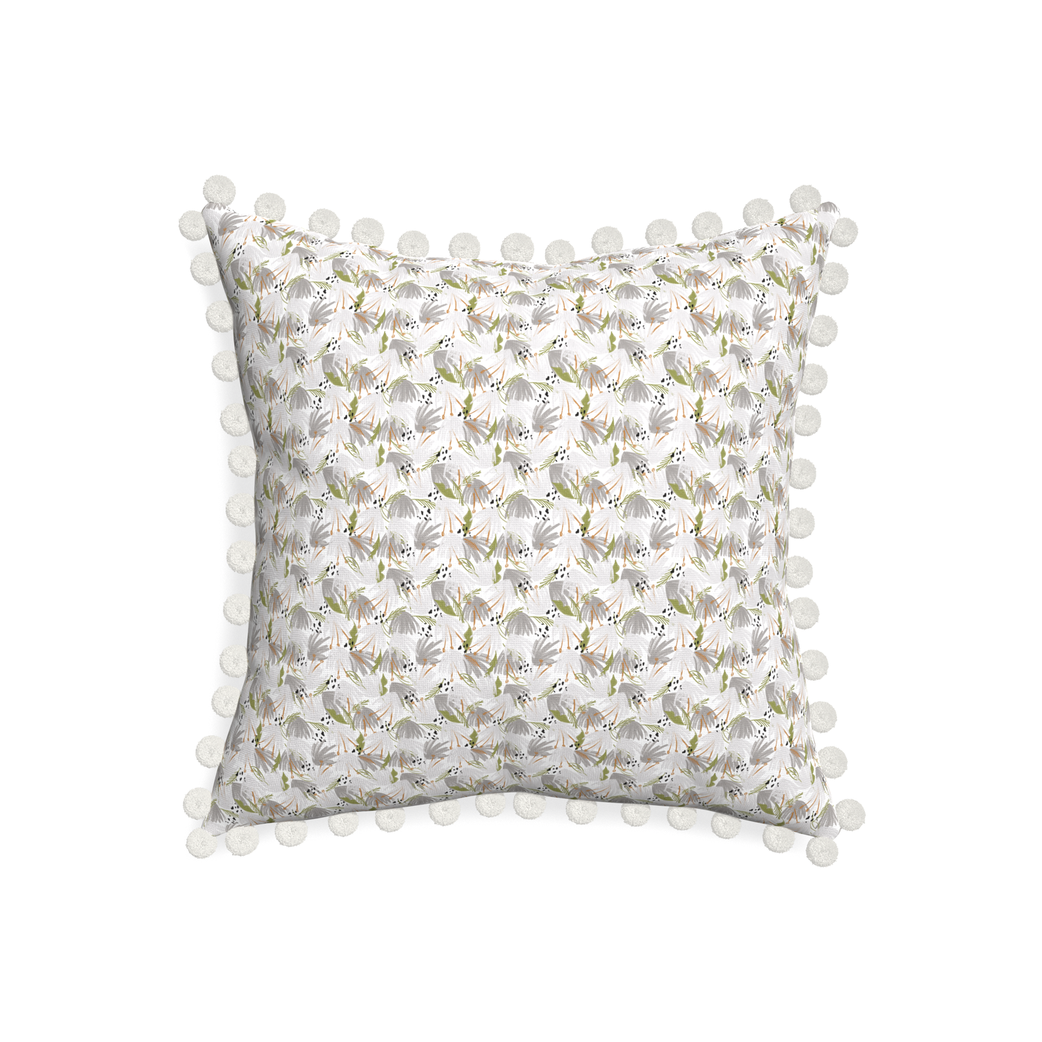 20-square eden grey custom pillow with snow pom pom on white background