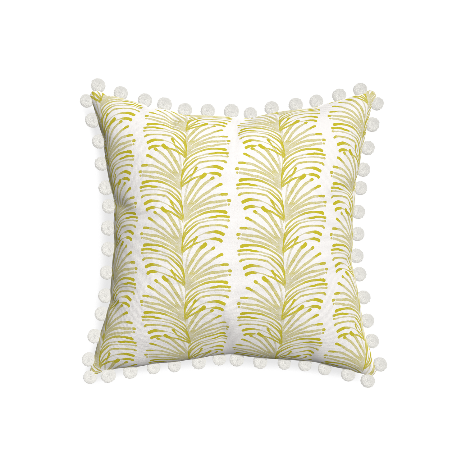 20-square emma chartreuse custom pillow with snow pom pom on white background