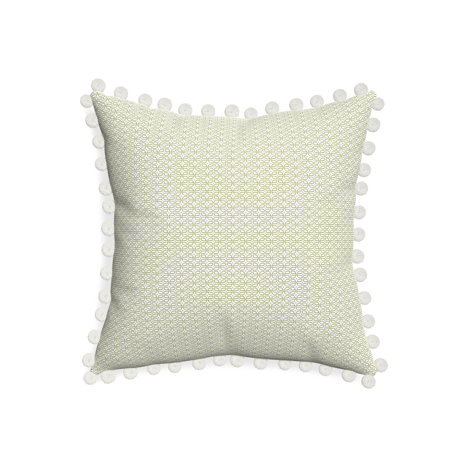 20-square loomi moss custom moss green geometricpillow with snow pom pom on white background