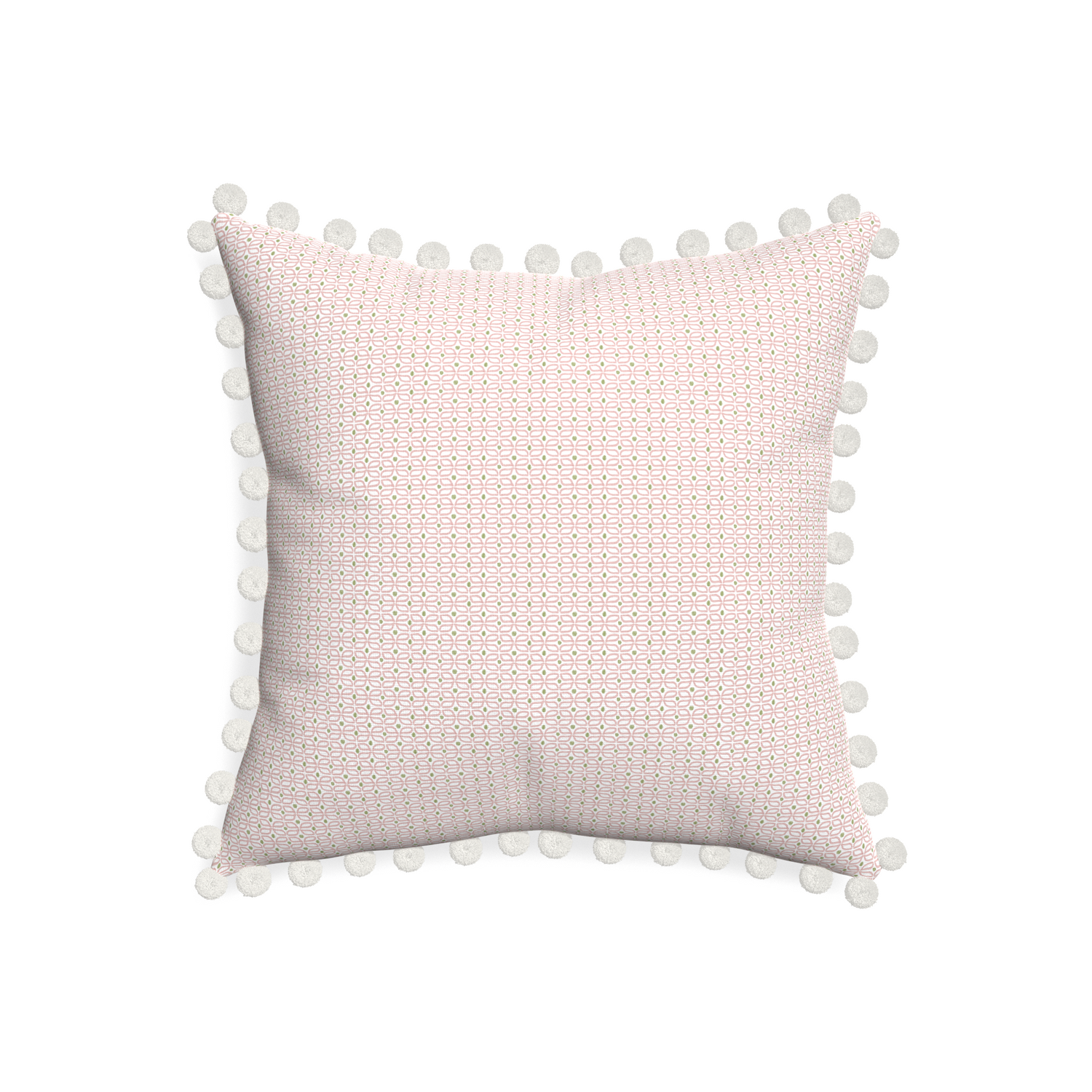 20-square loomi pink custom pillow with snow pom pom on white background