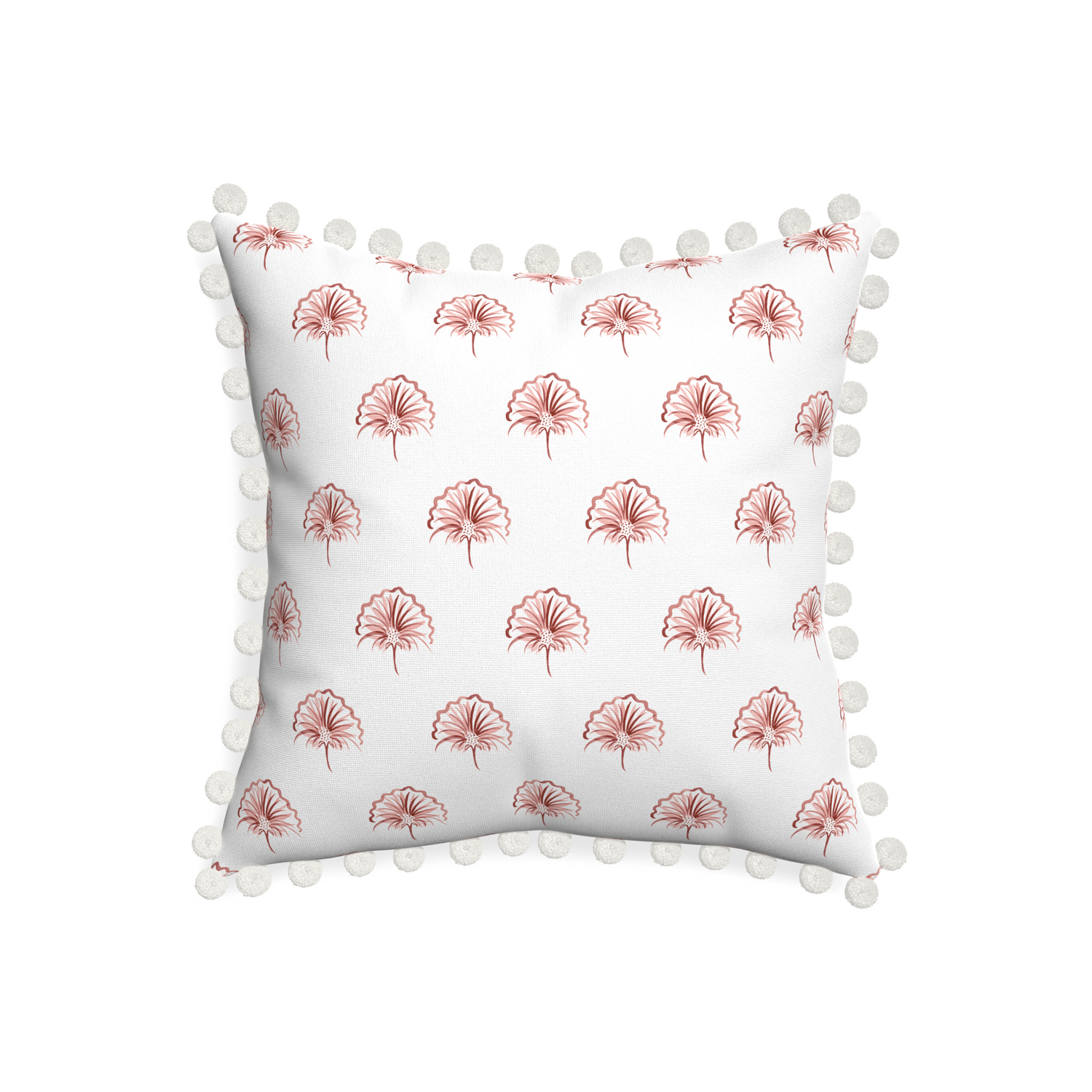 20-square penelope rose custom floral pinkpillow with snow pom pom on white background