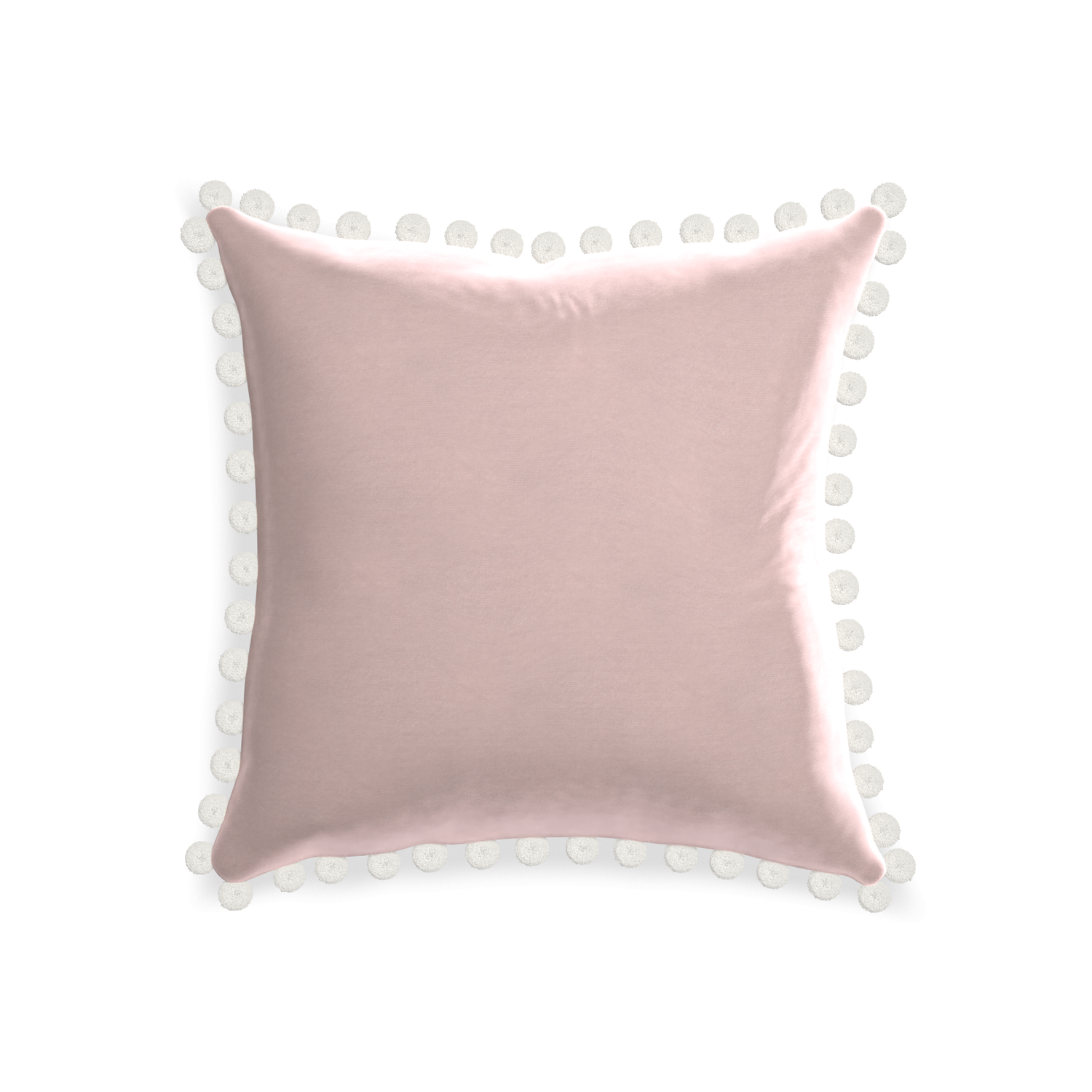 20-square rose velvet custom pillow with snow pom pom on white background