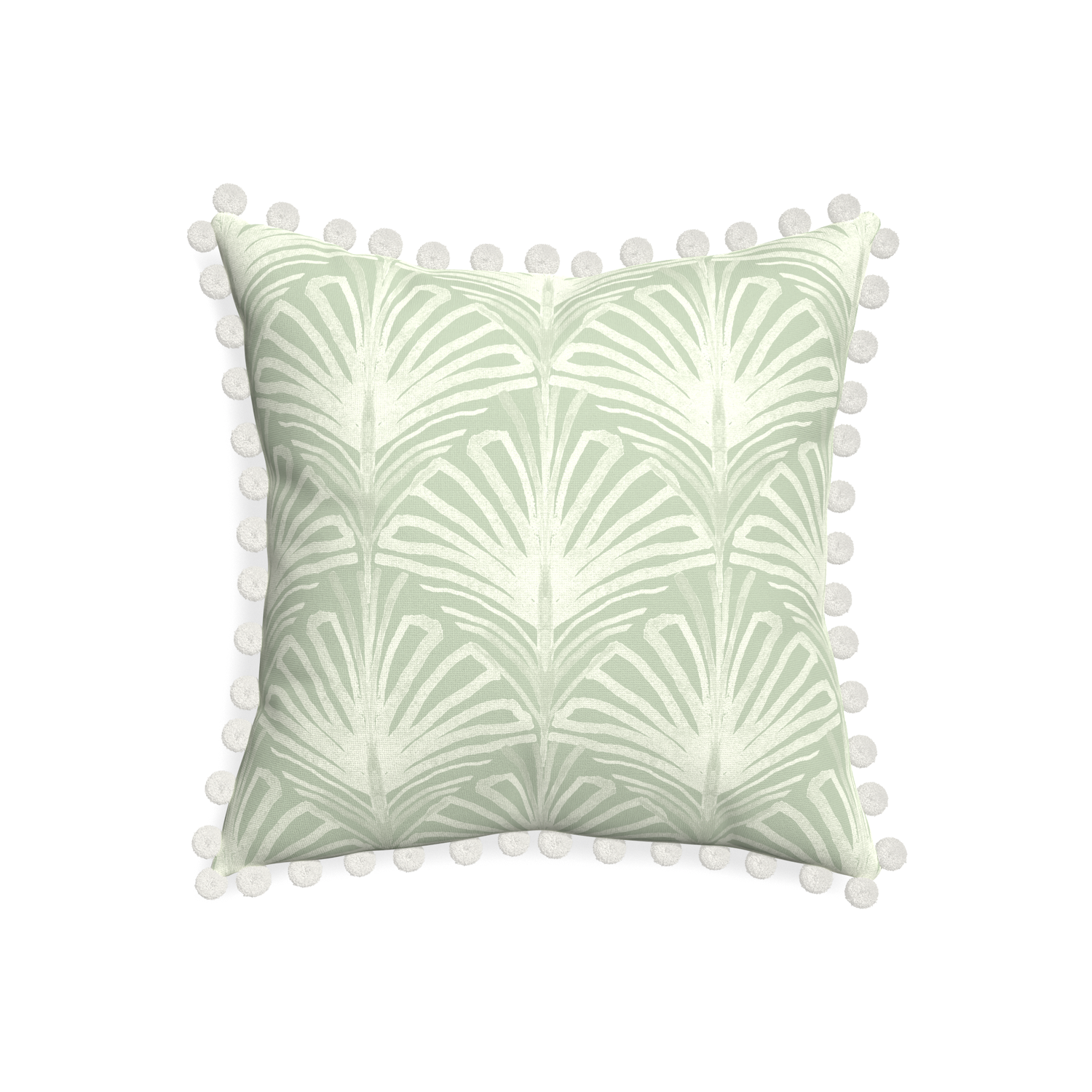 20-square suzy sage custom sage green palmpillow with snow pom pom on white background