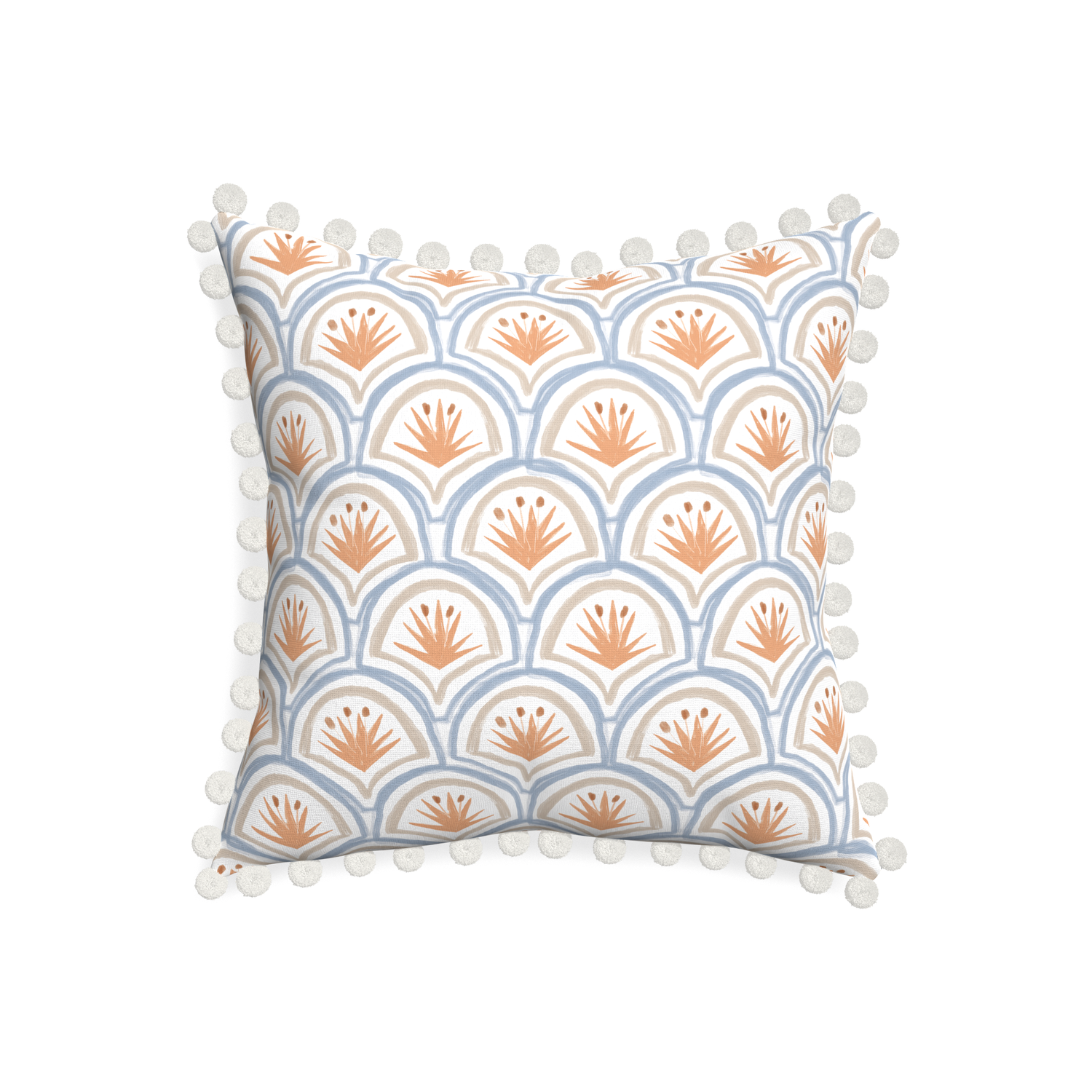 20-square thatcher apricot custom art deco palm patternpillow with snow pom pom on white background