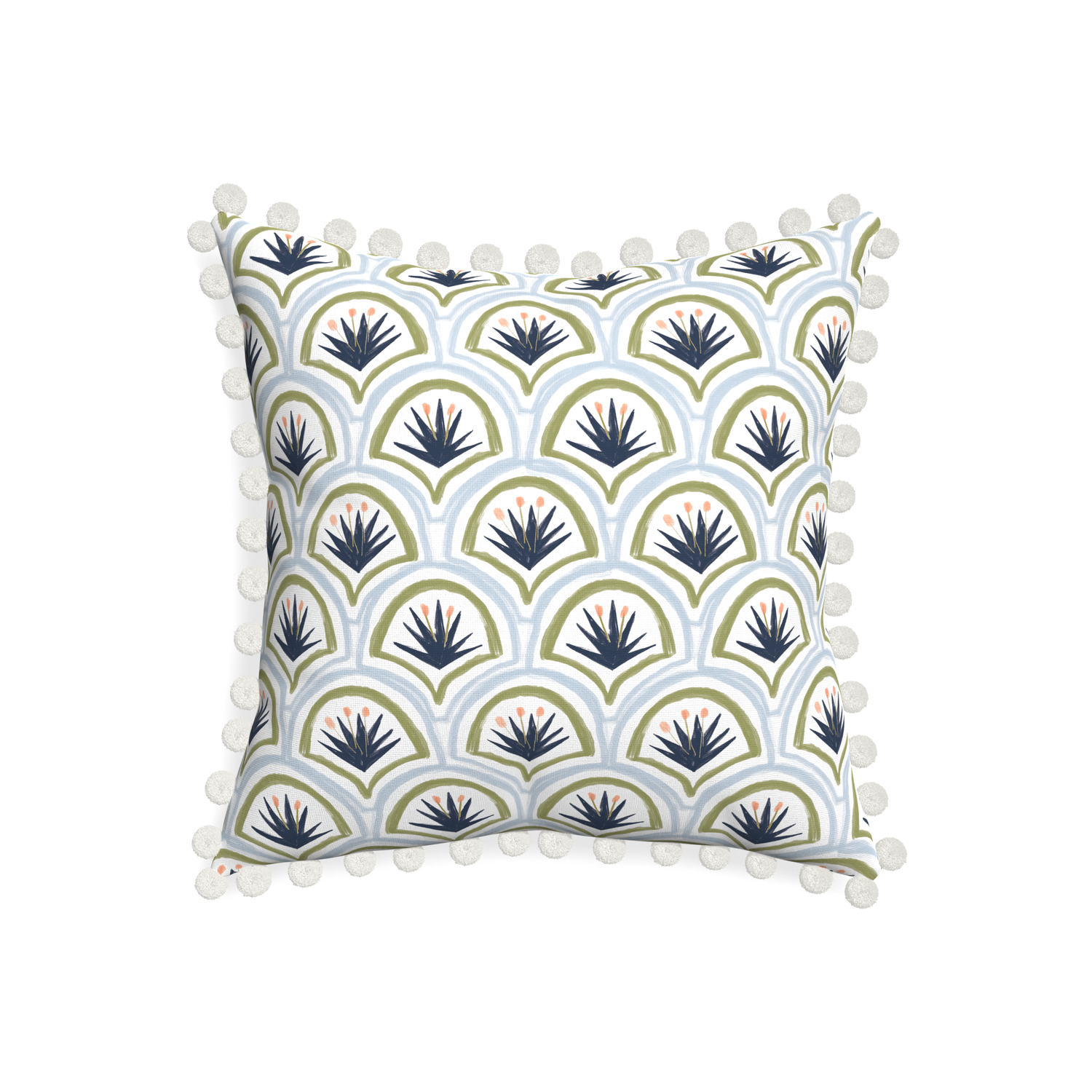 20-square thatcher midnight custom art deco palm patternpillow with snow pom pom on white background