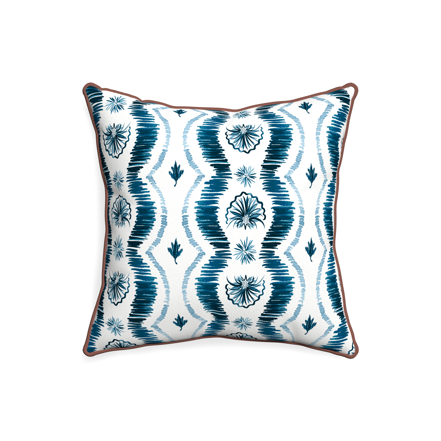 20-square alice custom blue ikatpillow with w piping on white background