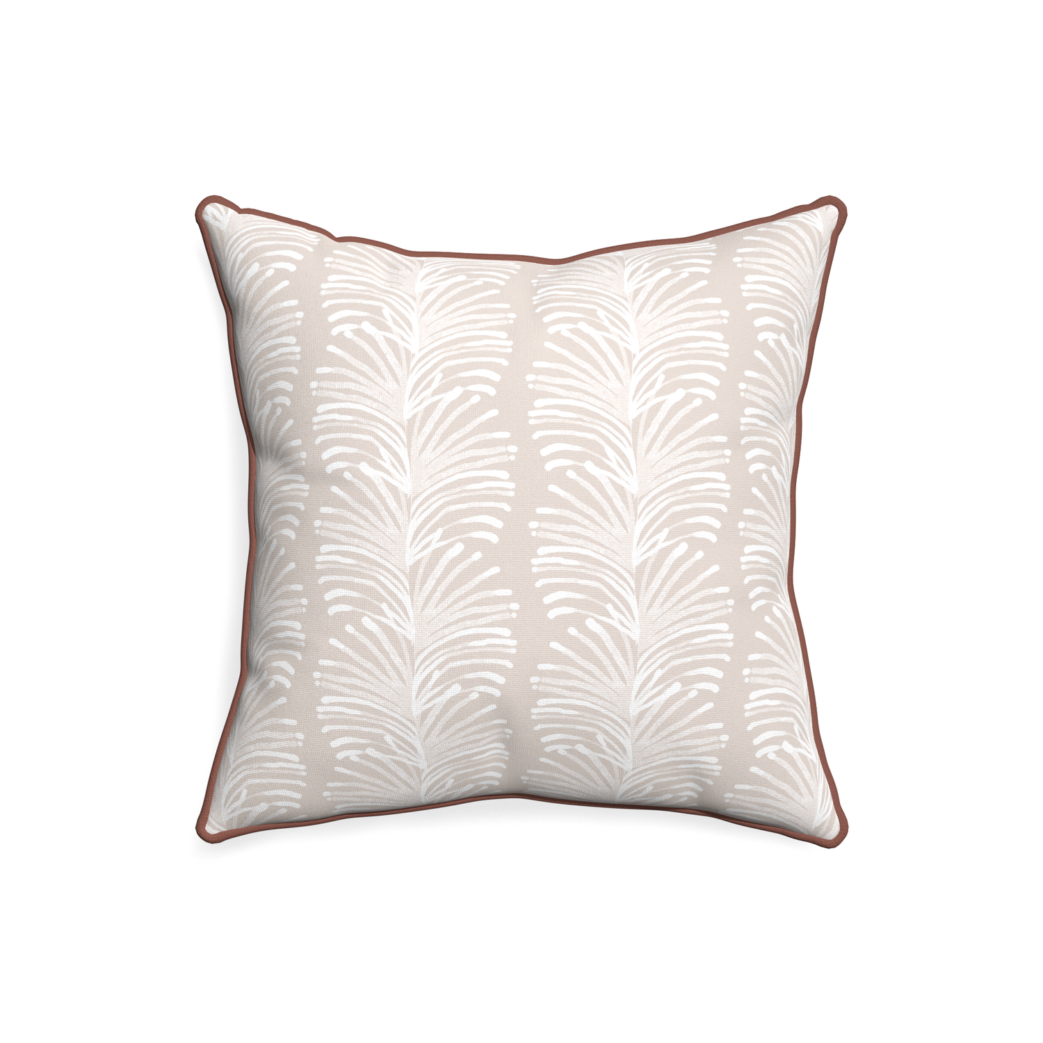 20-square emma sand custom sand colored botanical stripepillow with w piping on white background