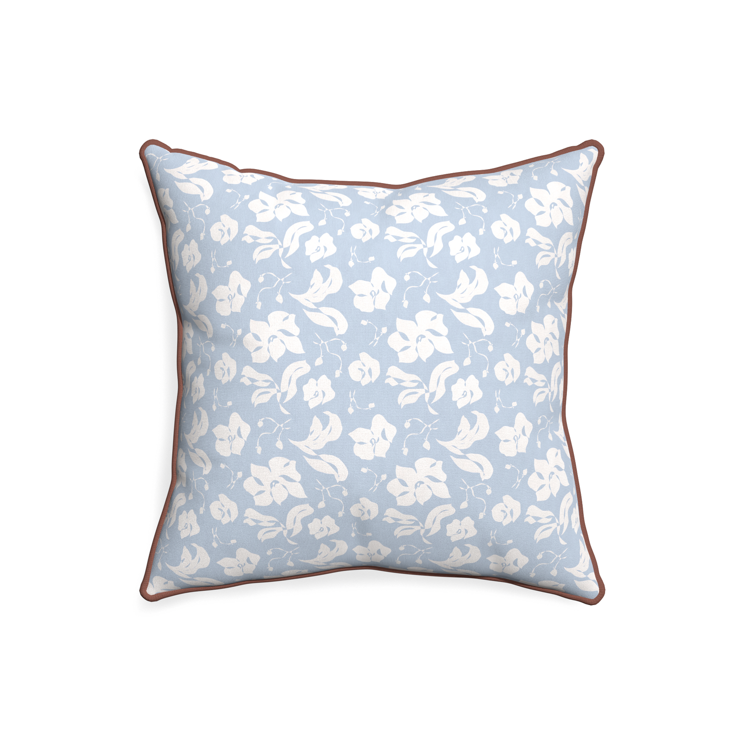 20-square georgia custom cornflower blue floralpillow with w piping on white background