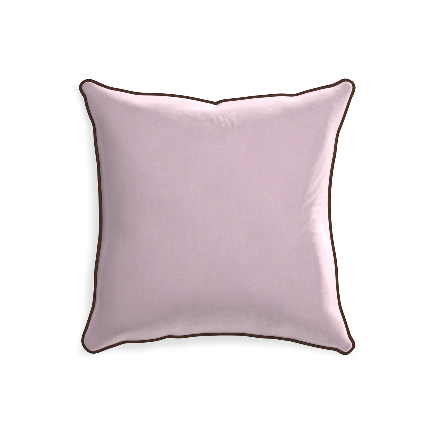 20-square lilac velvet custom pillow with w piping on white background