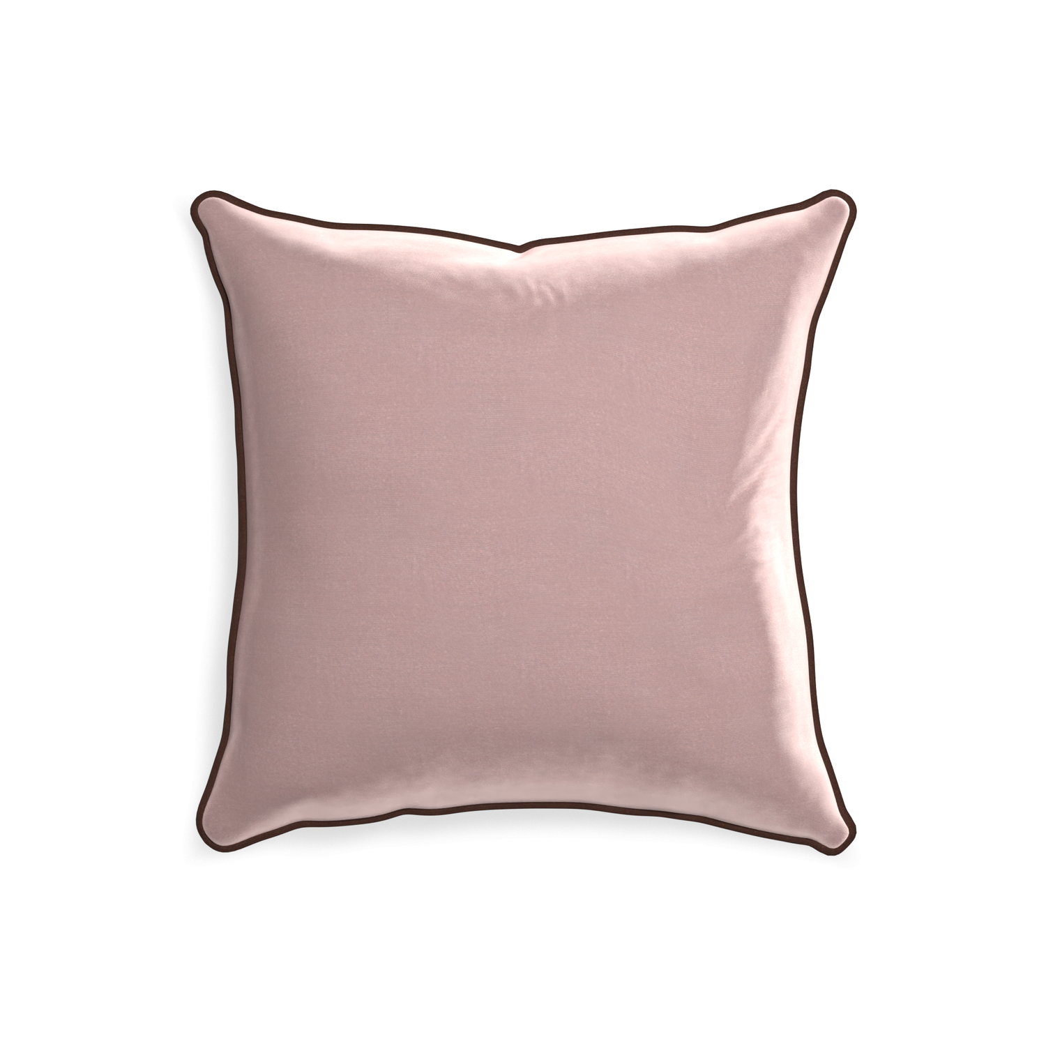 square mauve velvet pillow with brown piping