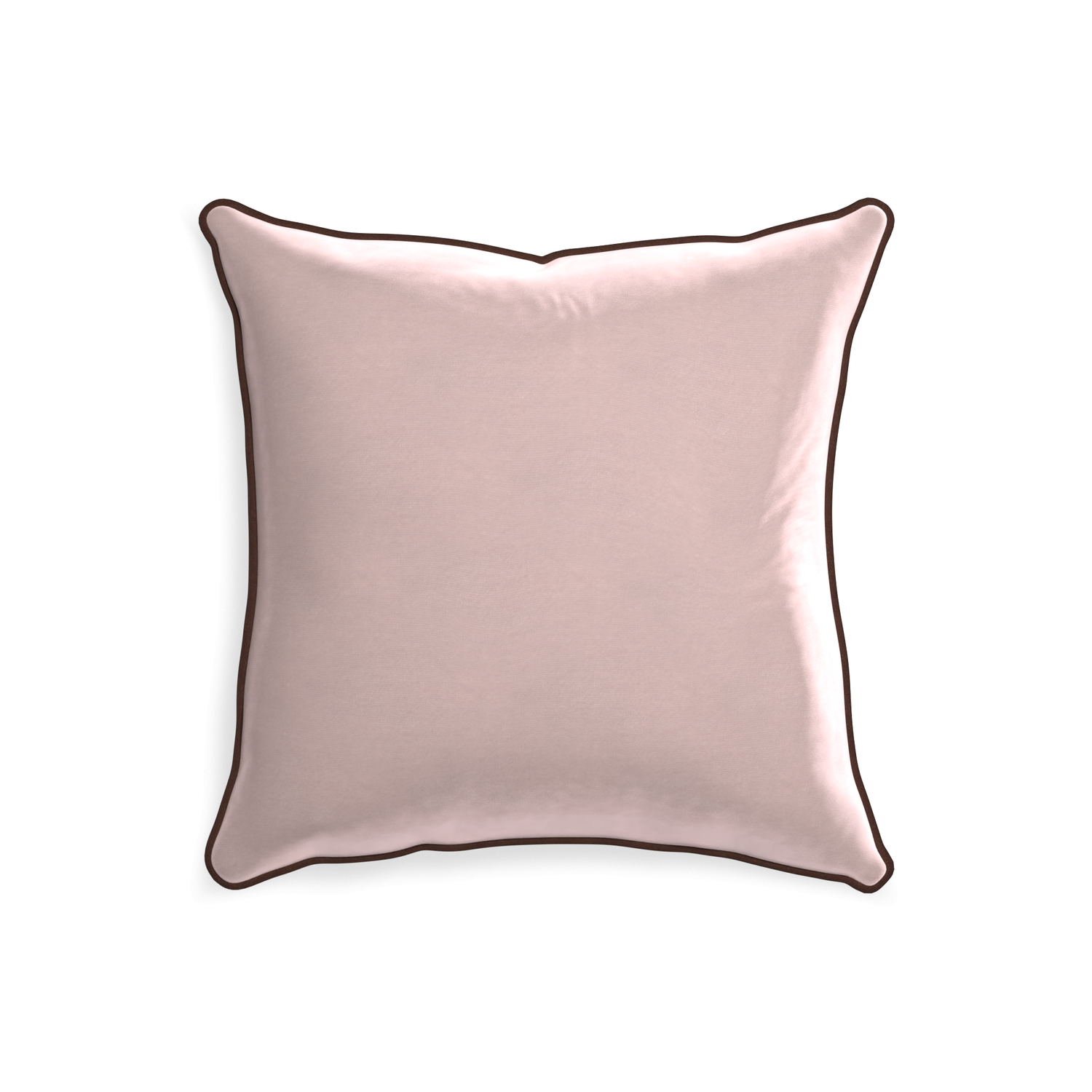 square light pink velvet pillow with brown piping 