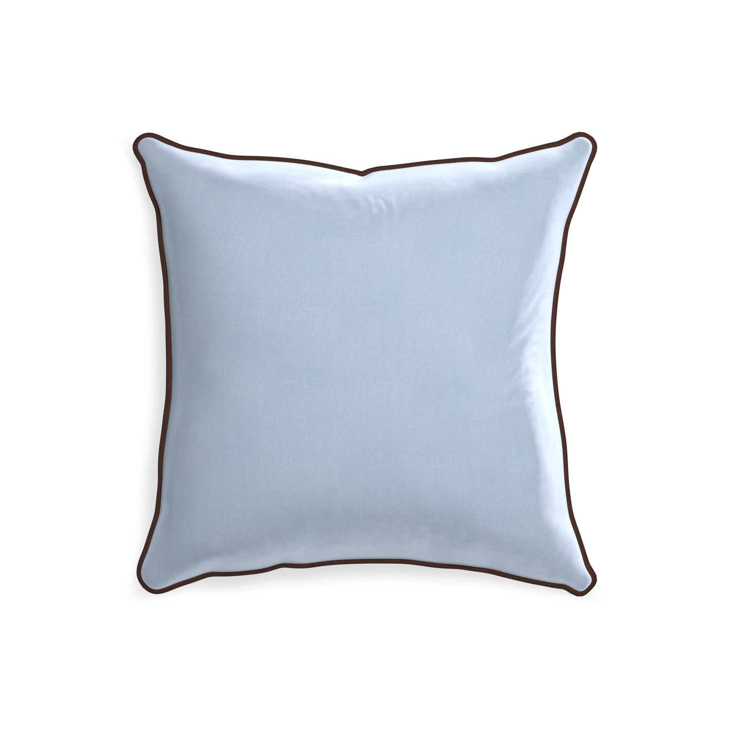 20-square sky velvet custom pillow with w piping on white background