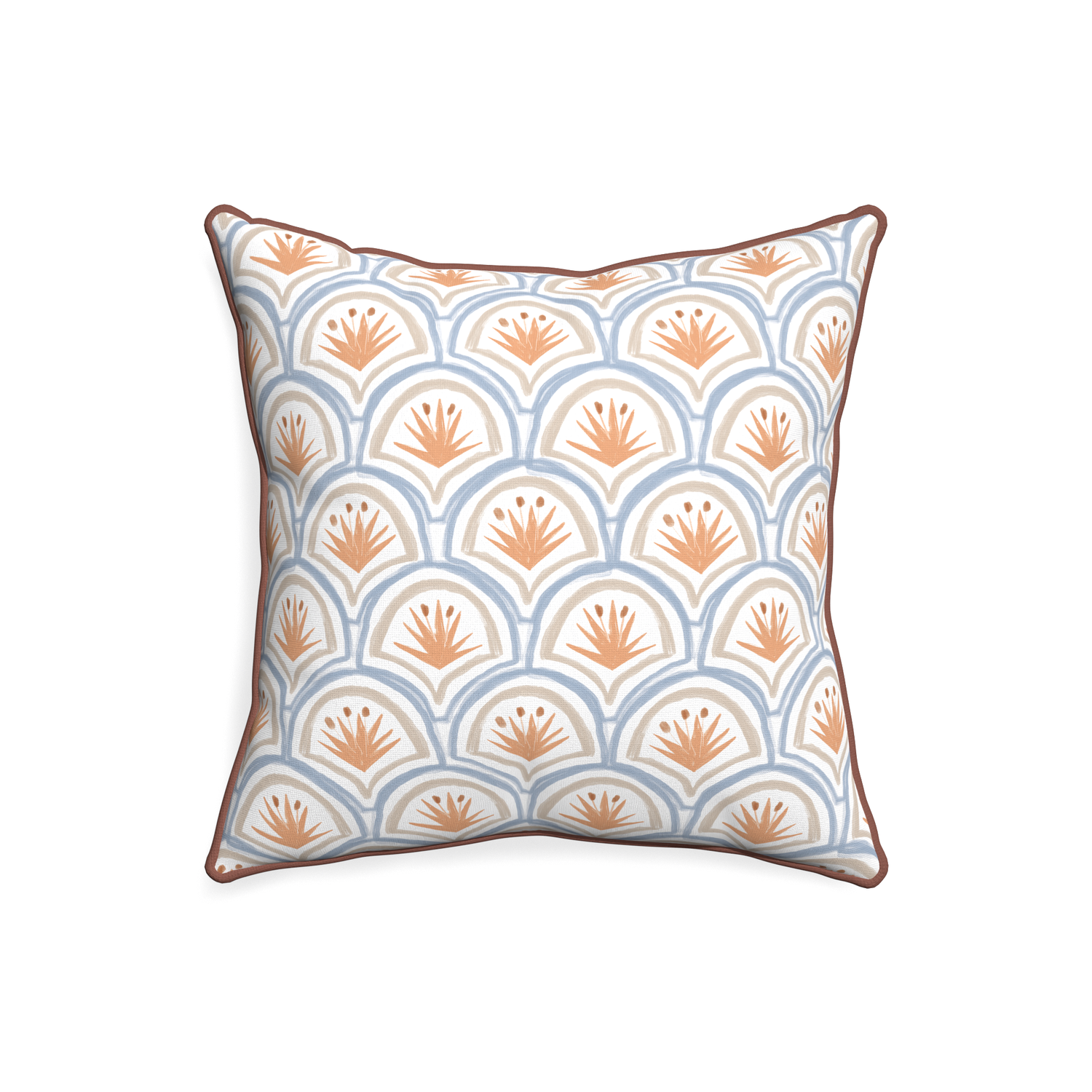 20-square thatcher apricot custom art deco palm patternpillow with w piping on white background