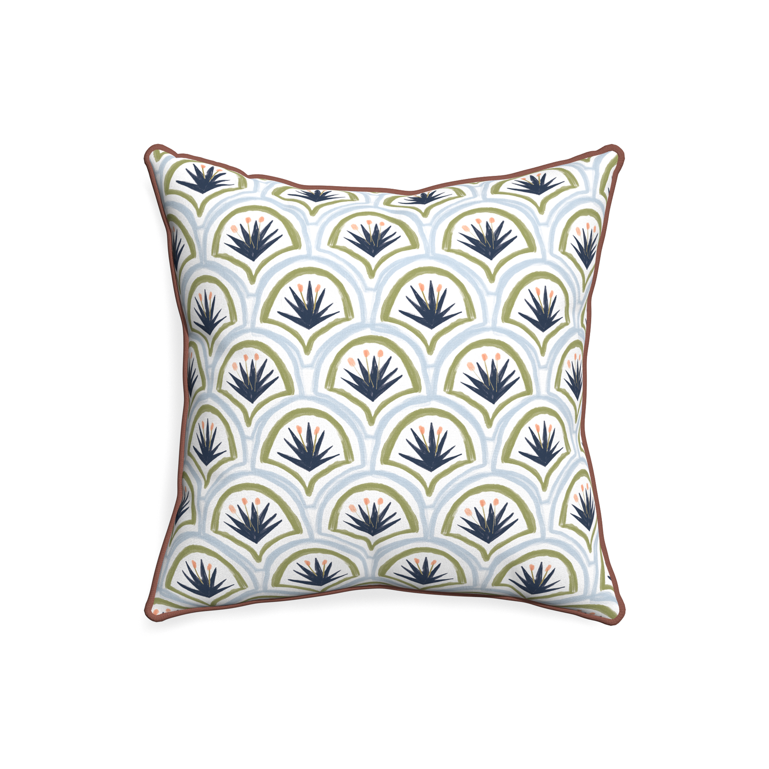 20-square thatcher midnight custom art deco palm patternpillow with w piping on white background