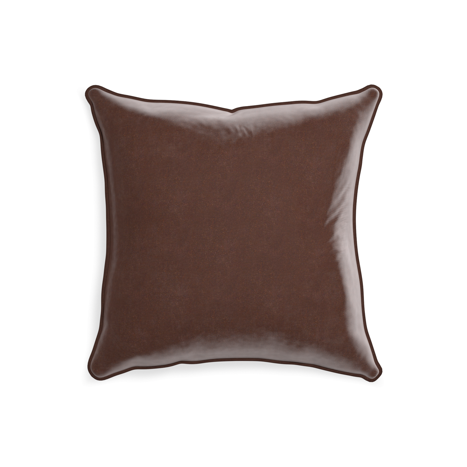 20-square walnut velvet custom pillow with w piping on white background