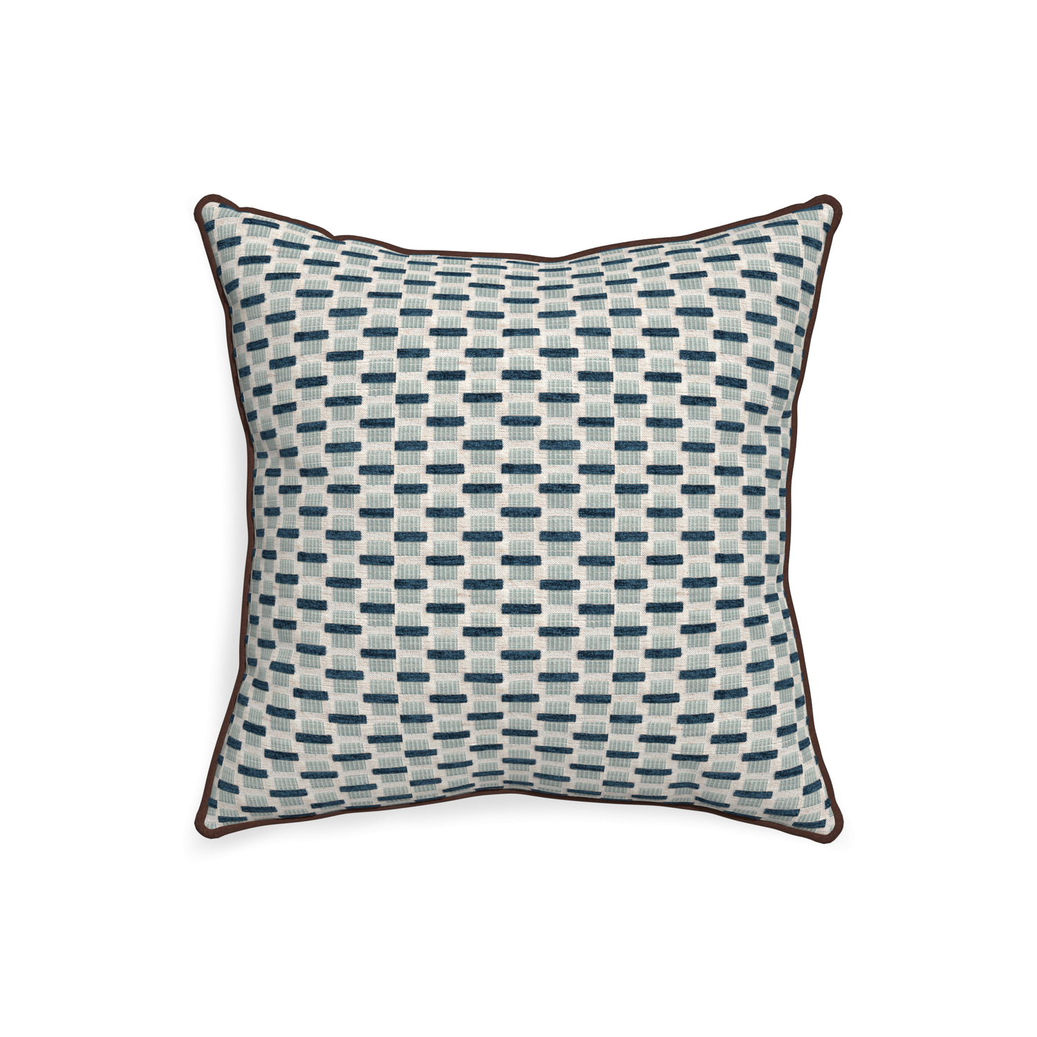 20-square willow amalfi custom blue geometric chenillepillow with w piping on white background