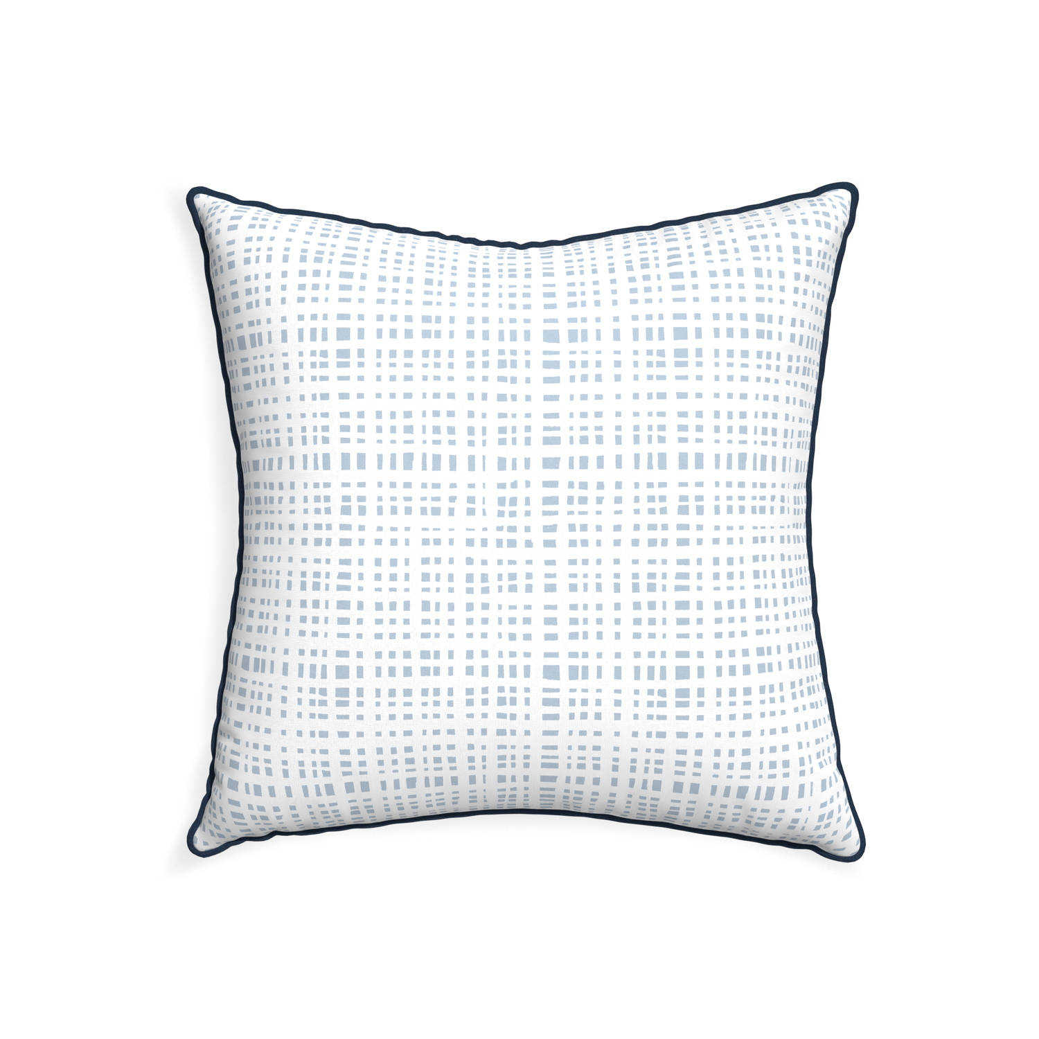 Plaid Sky Blue square pillow with dark blue piping