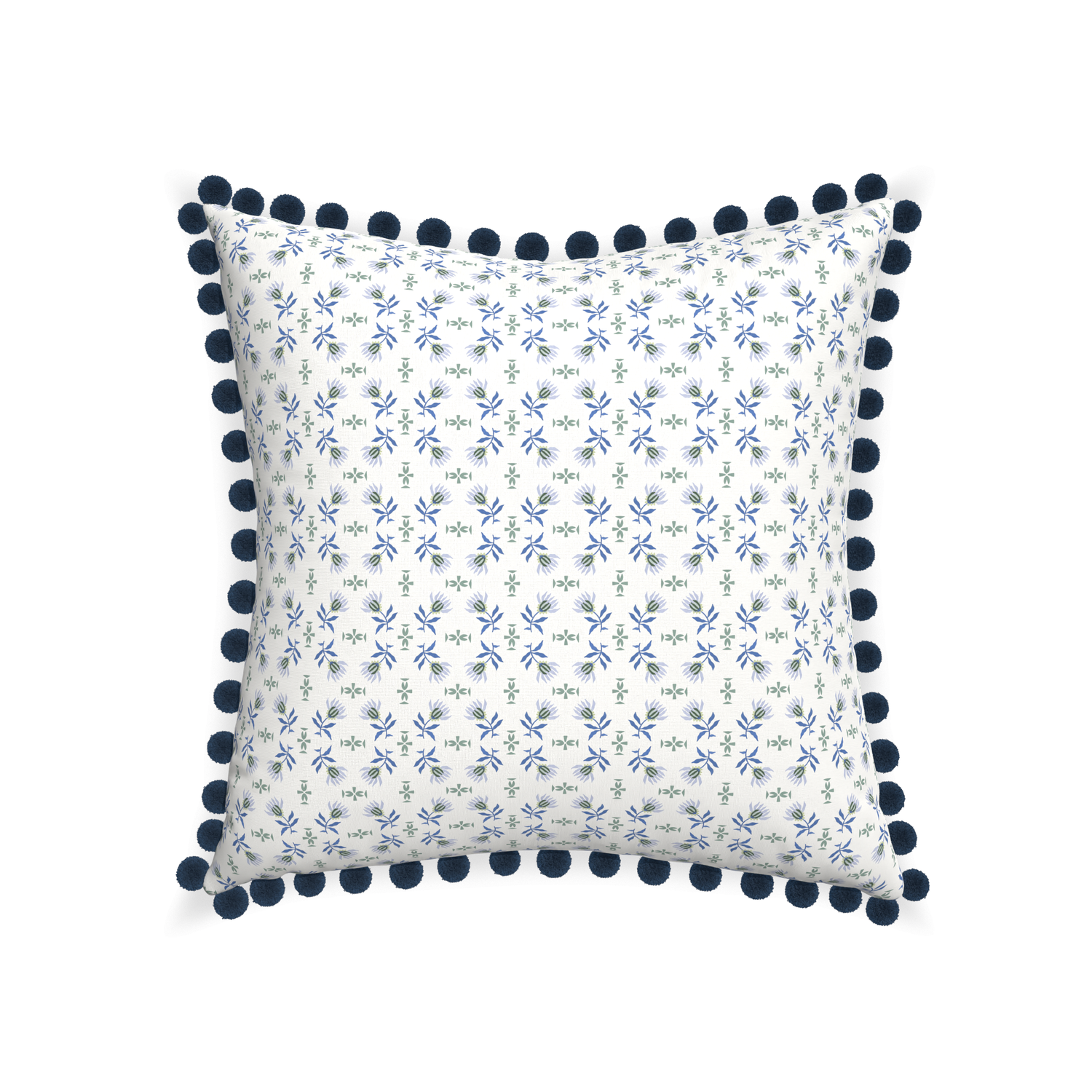 22-square lee custom blue & green floralpillow with c on white background
