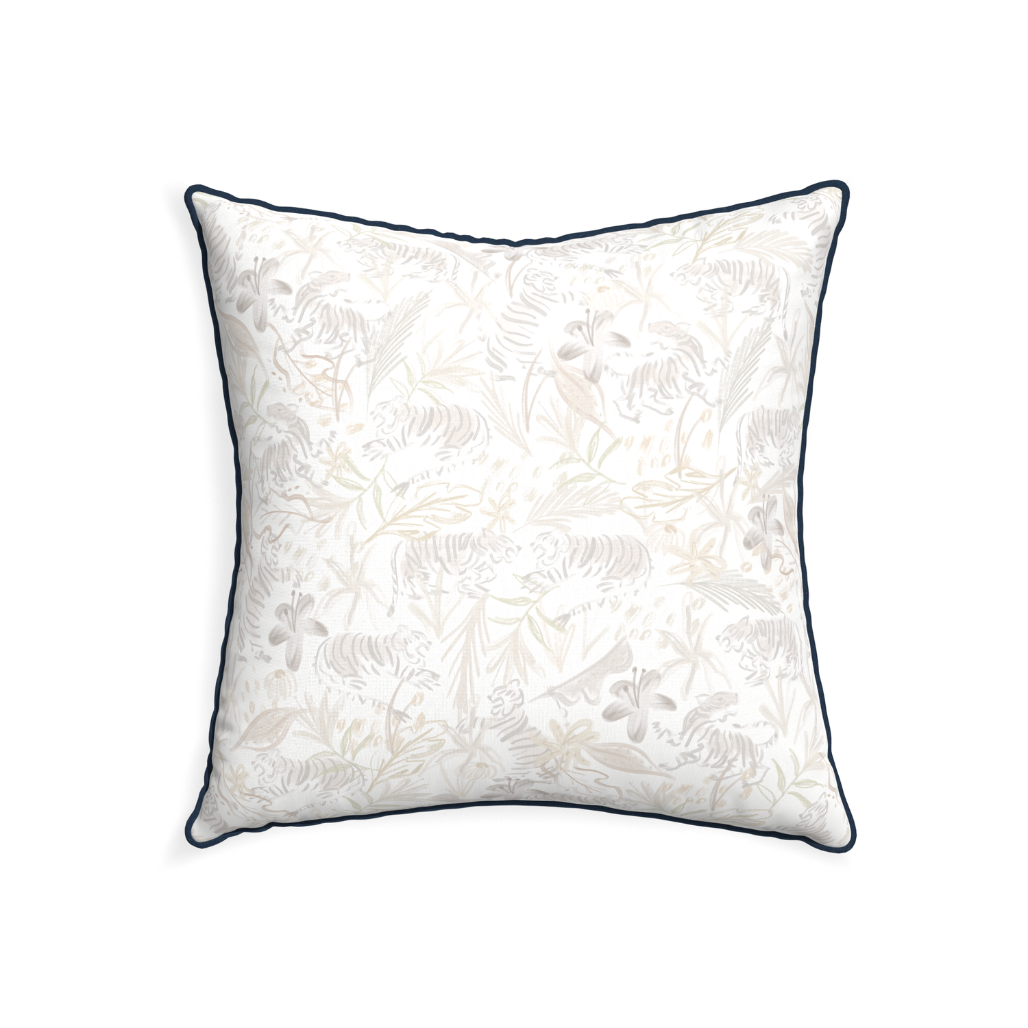 22-square frida sand custom beige chinoiserie tigerpillow with c piping on white background