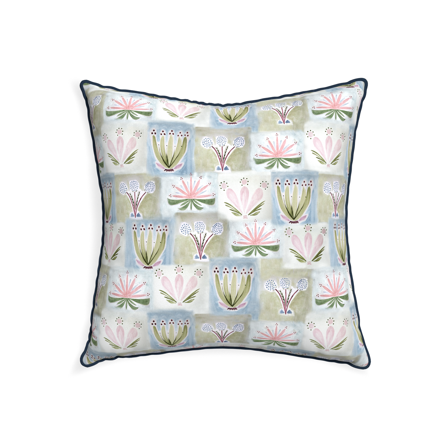 22-square harper custom hand-painted floralpillow with c piping on white background